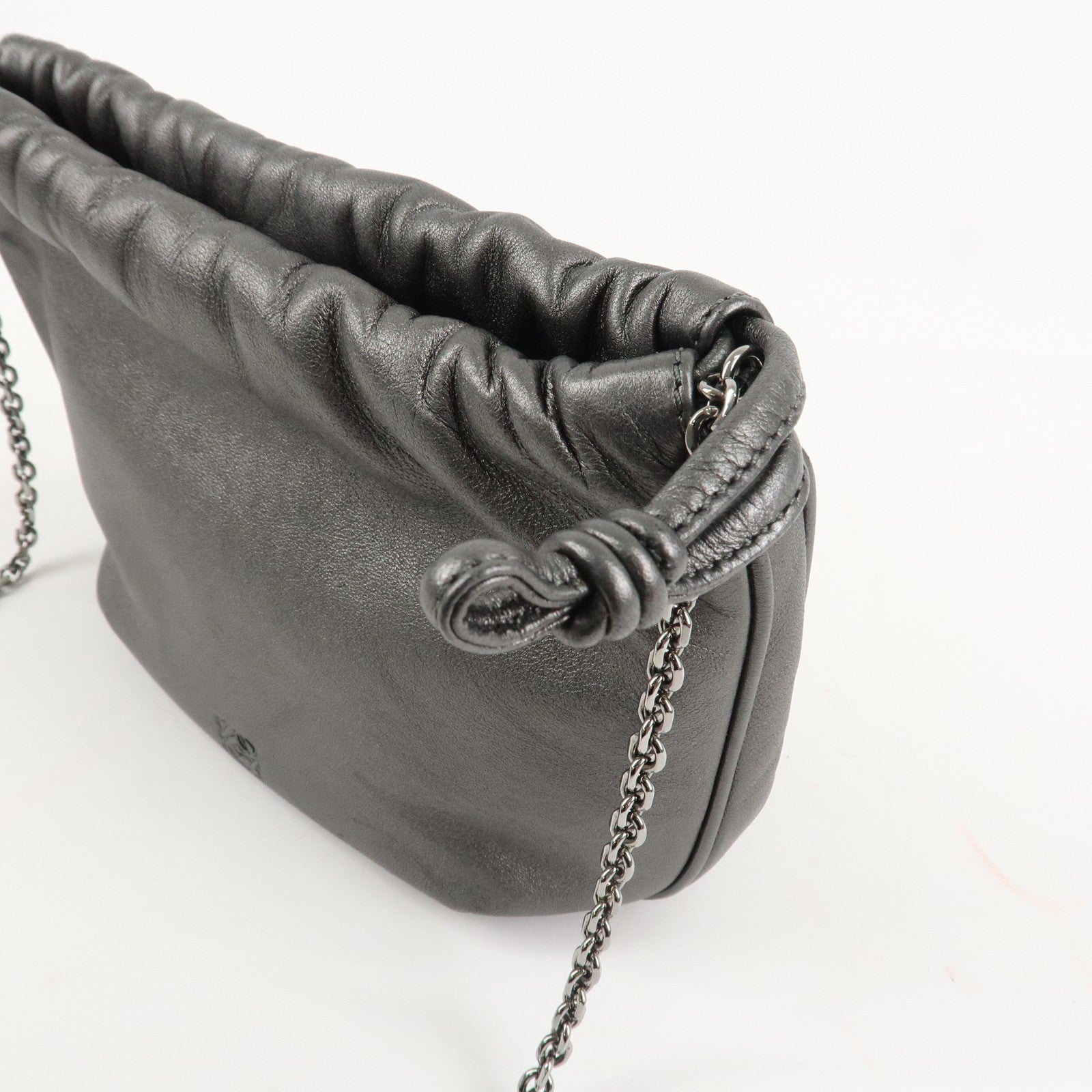 LOEWE Anagram Leather Chain Shoulder Bag Silver Used