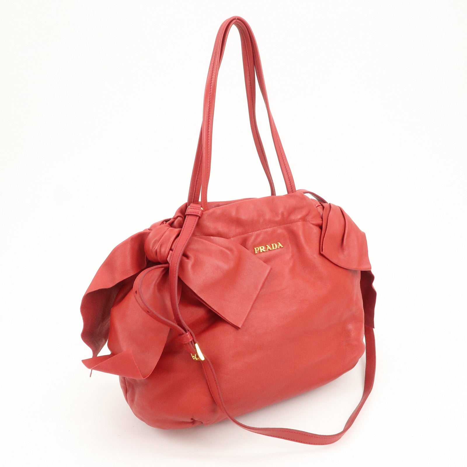 PRADA Logo Leather 2Way Bag Hand Bag Shoulder Bag Red BR4205