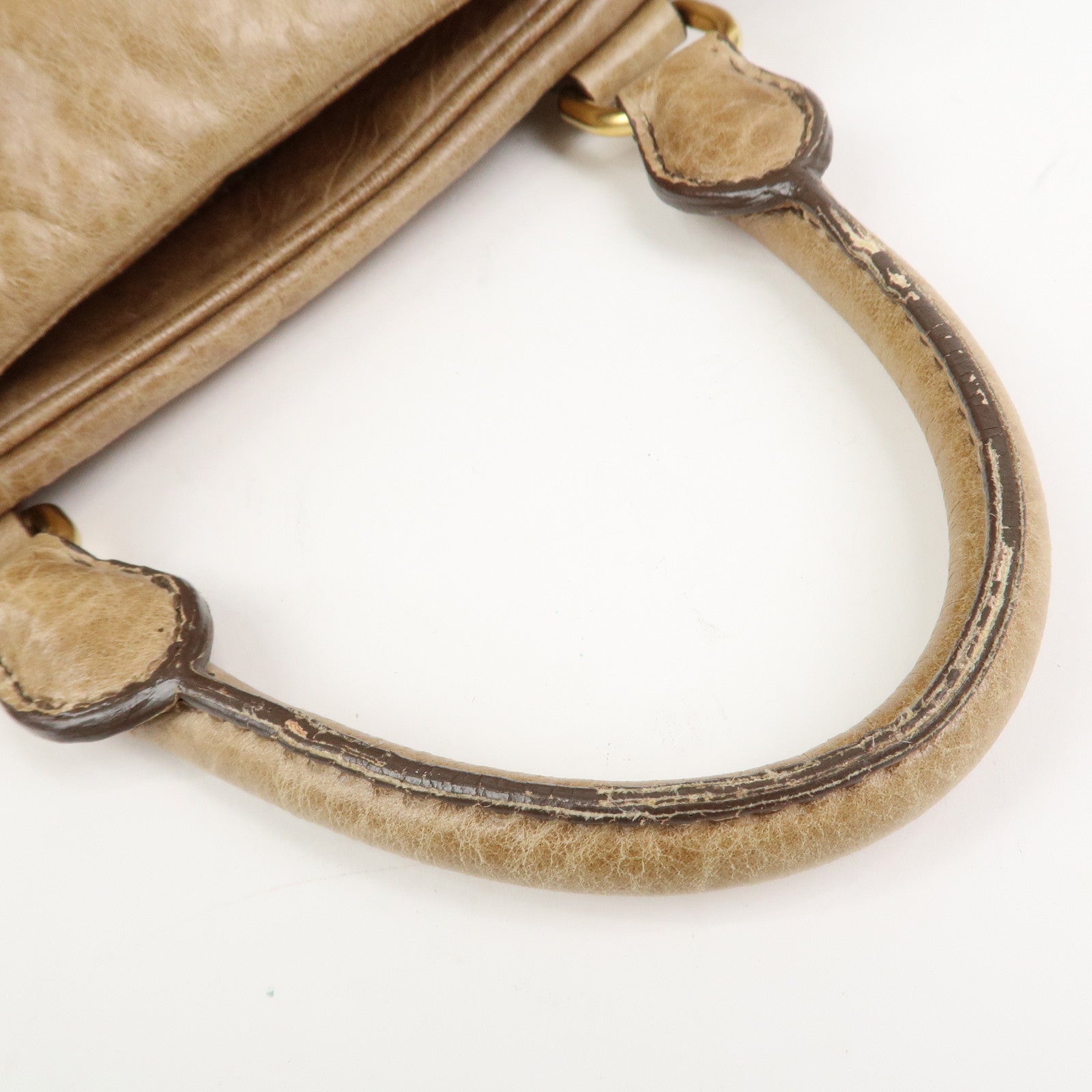 MIU MIU Logo Leather Hand Bag Boston Bag Light Brown