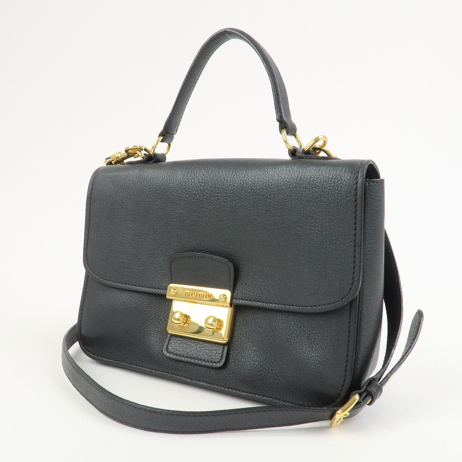 MIU MIU MADRAS Leather 2Way Bag Hand Bag Shoulder Bag Grey