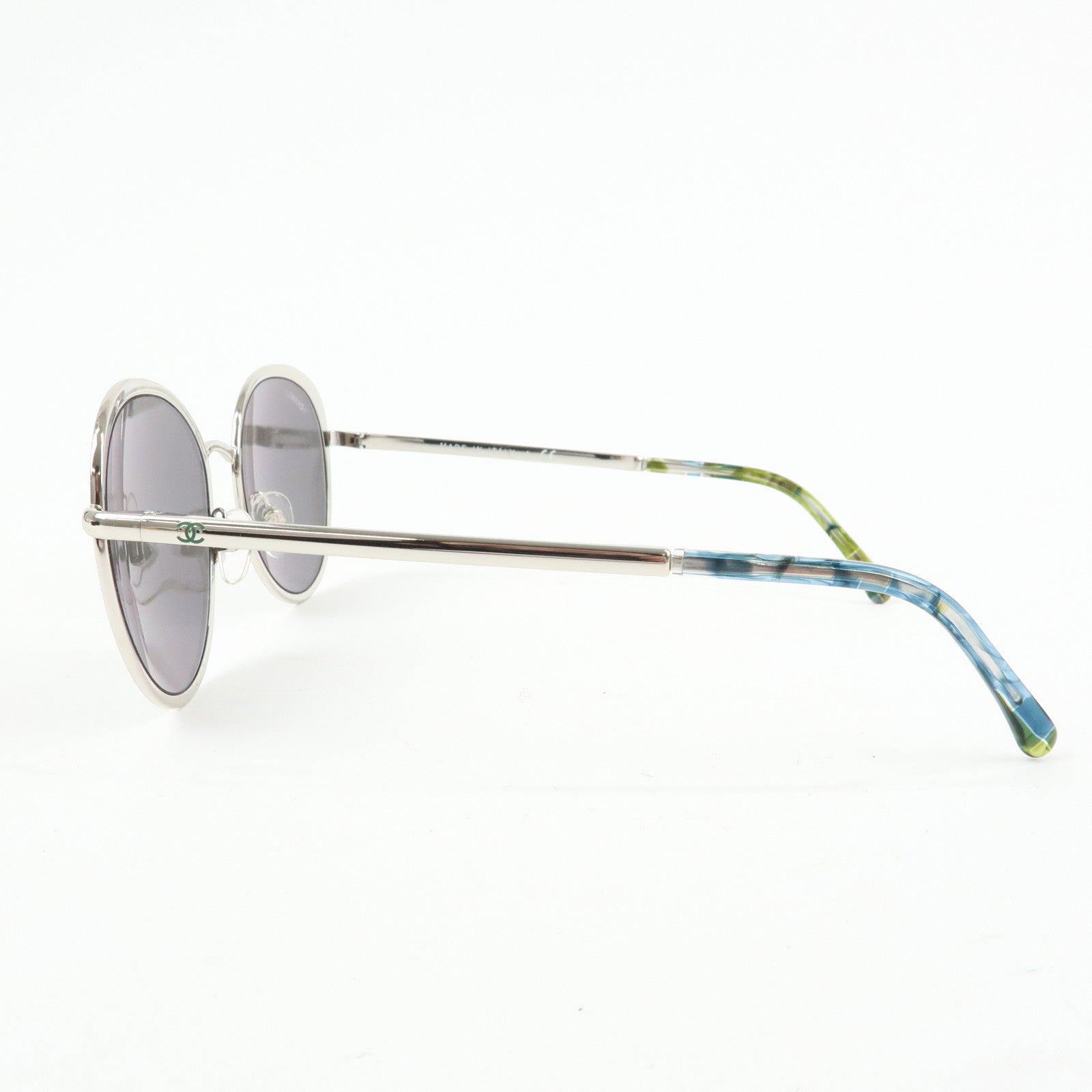 CHANEL Plastic Boston MirrorLens Sunglasses 55□18 Silver Green 4206