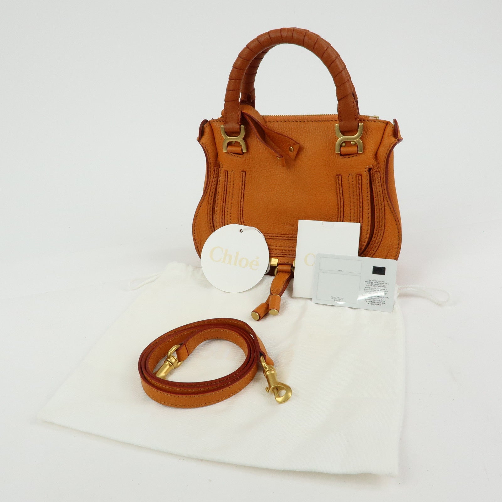 Chloe Marcy Leather 2Way Bag Hand Bag Shoulder Bag Orange