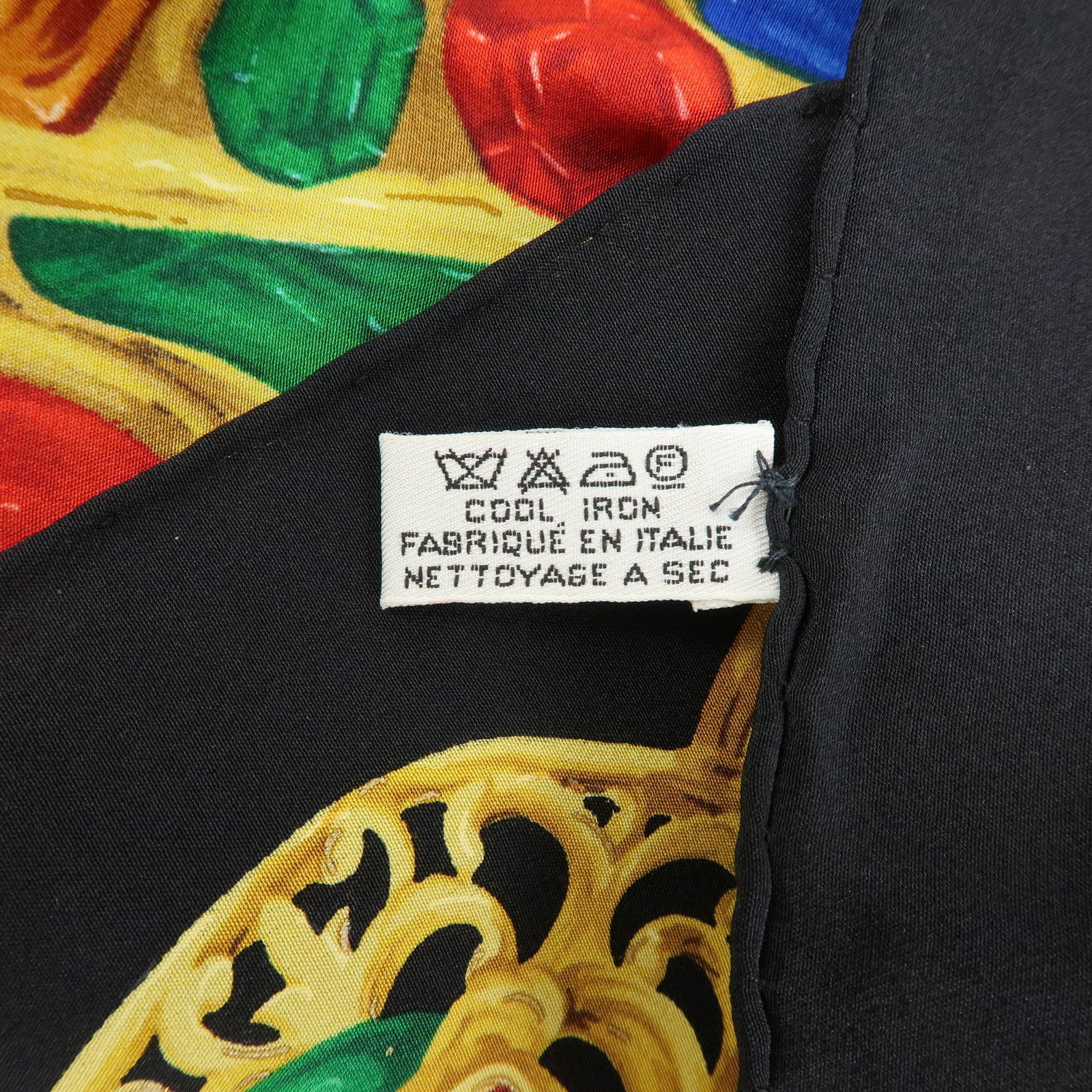 CHANEL Jewelry Motif Silk 100% Scarf Black Yellow Multicolor