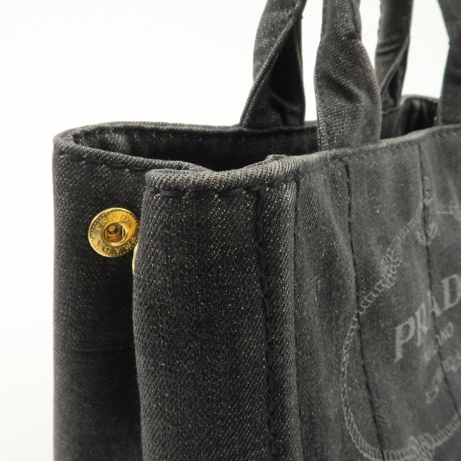 PRADA Logo Canapa Mini Denim 2Way Tote Bag Gray Gold HDW 1BG439 Used