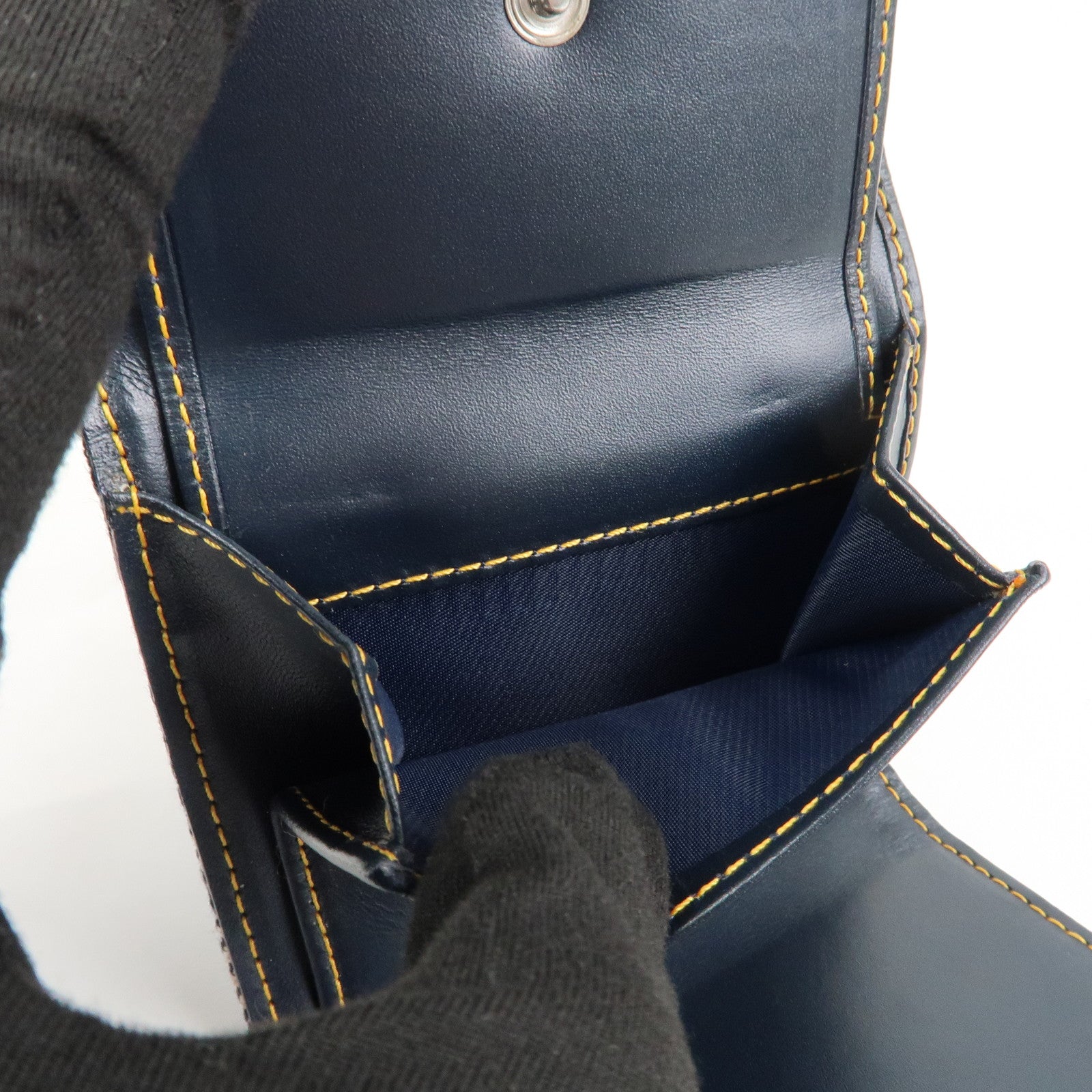Christian Dior Trotter Canvas Leather Tri-fold Wallet Navy