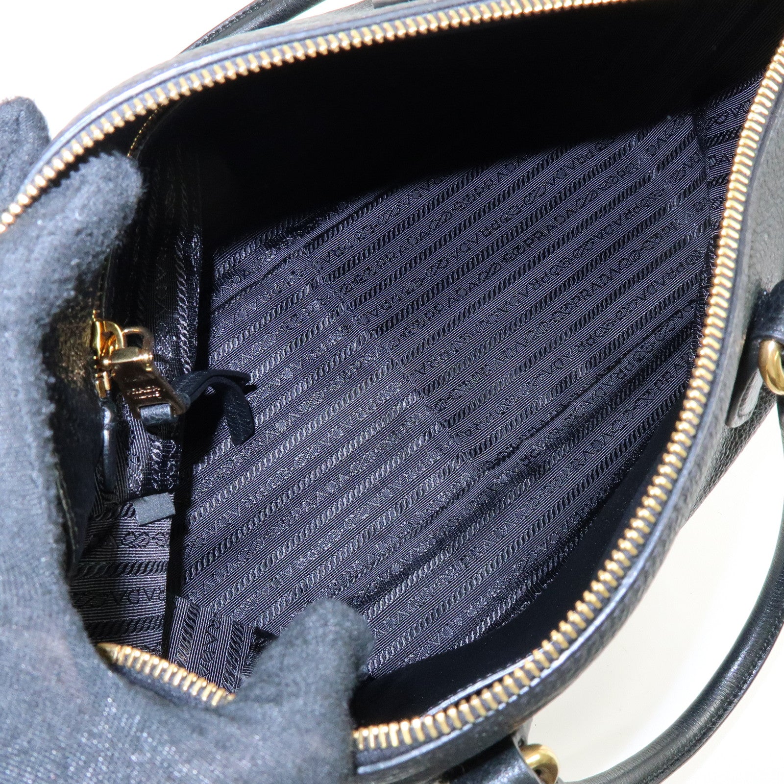 PRADA Leather 2Way Bag Hand Bag Shoulder Bag Black 1BB023