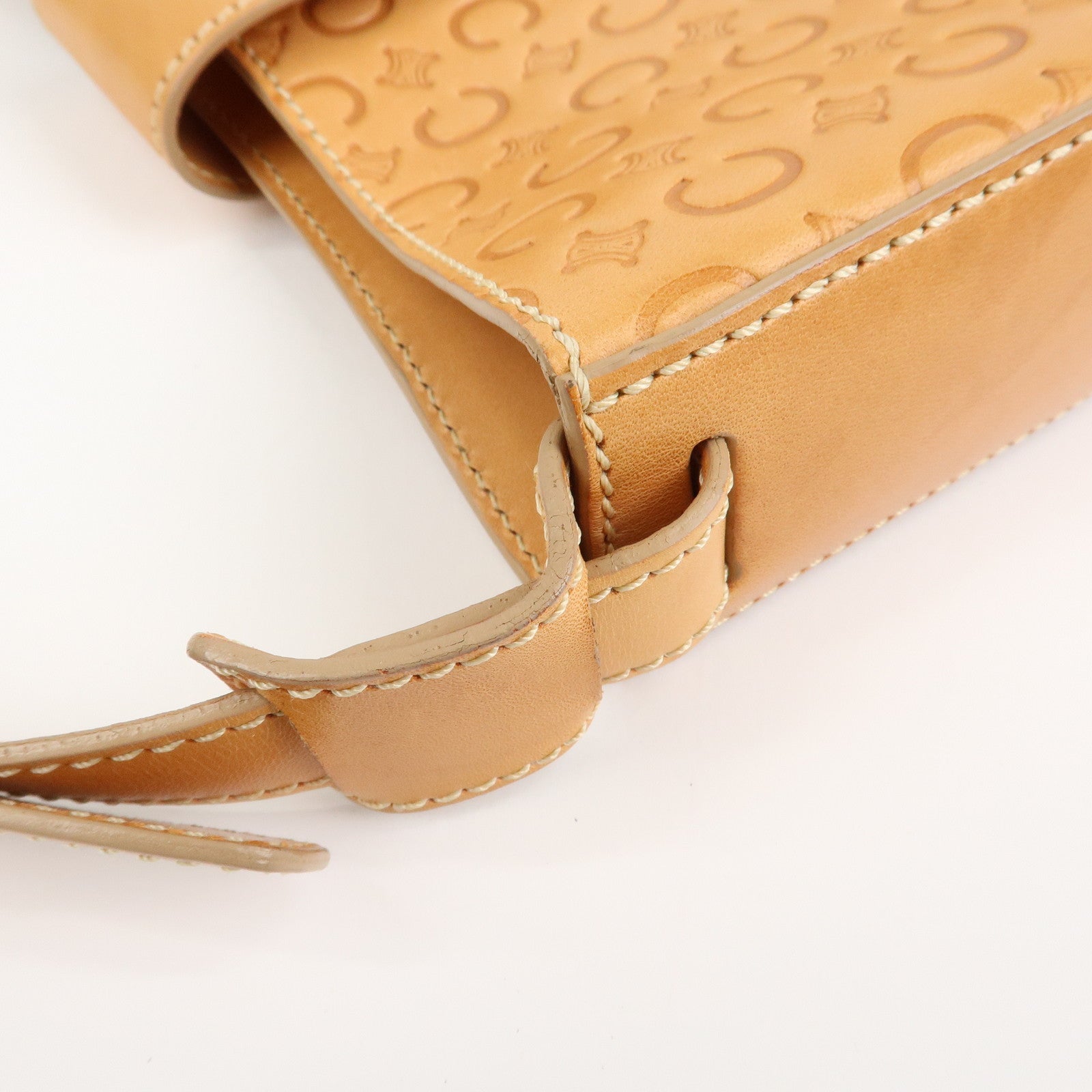 CELINE C Macadam Leather Shouler Bag Hand Bag Beige