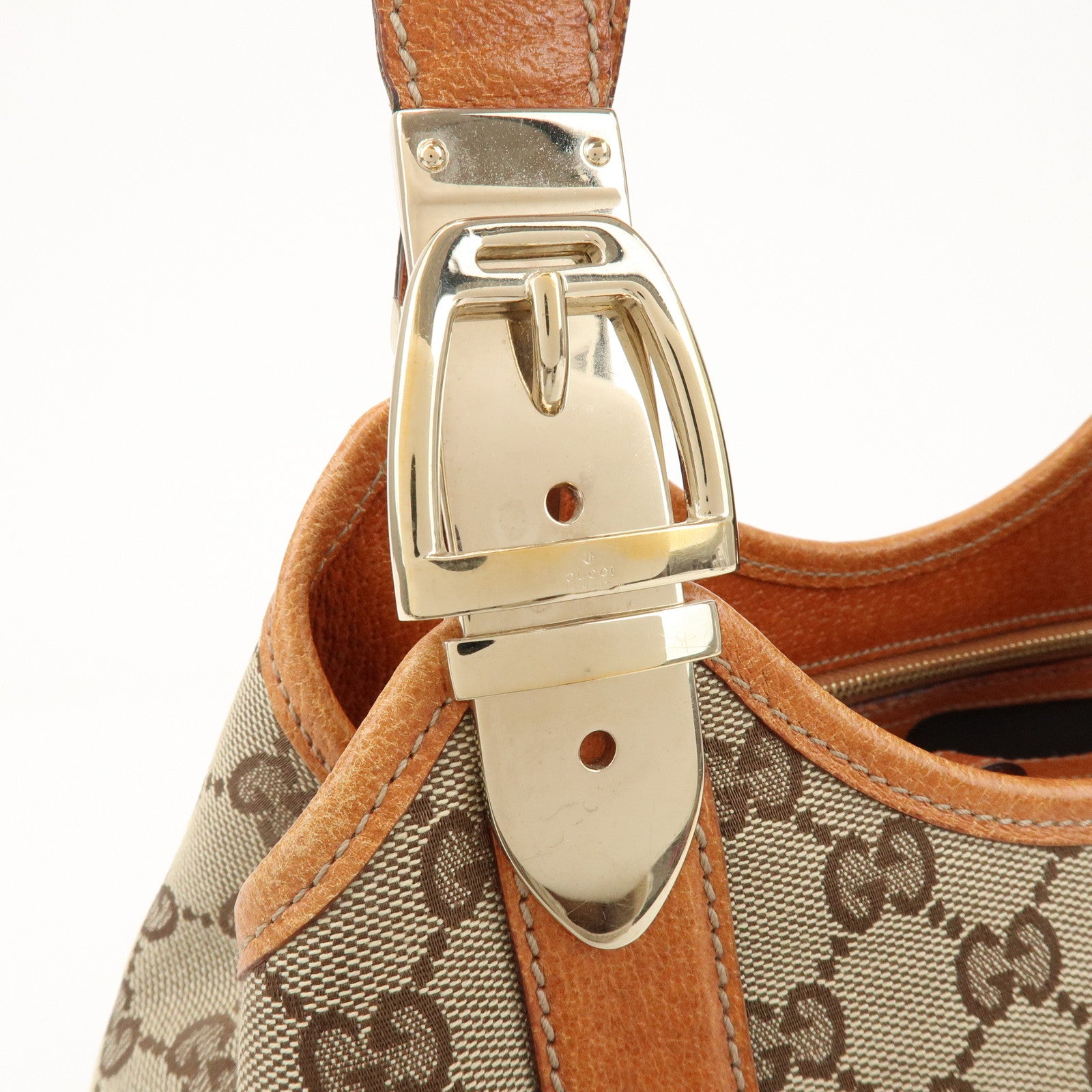 GUCCI GG Monogram Canvas Leather Shoulder Bag Brown 145761