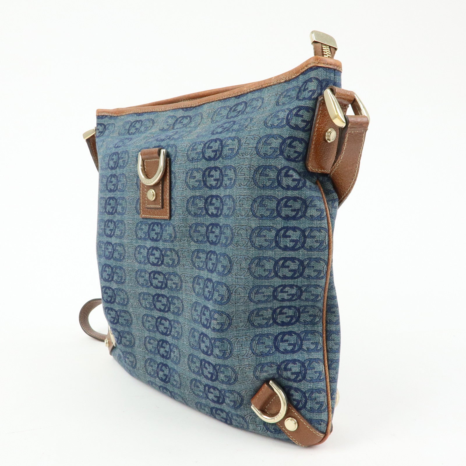 GUCCI Abbey Denim Leather Shoulder Bag Crossbody Bag Blue 131326