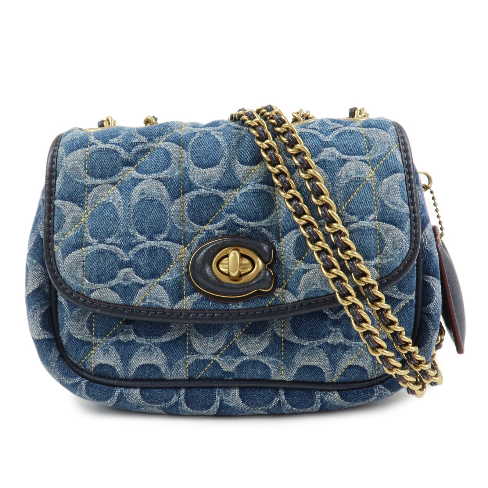 COACH Denim Leather Chain Shoulder Bag Crossbody Bag Hand Bag Blue