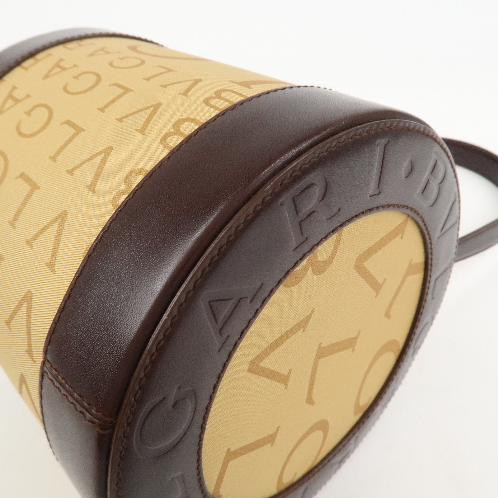 BVLGARI B-zero1Drum Leather Silk Shoulder Bag Hand Bag Beige Brown