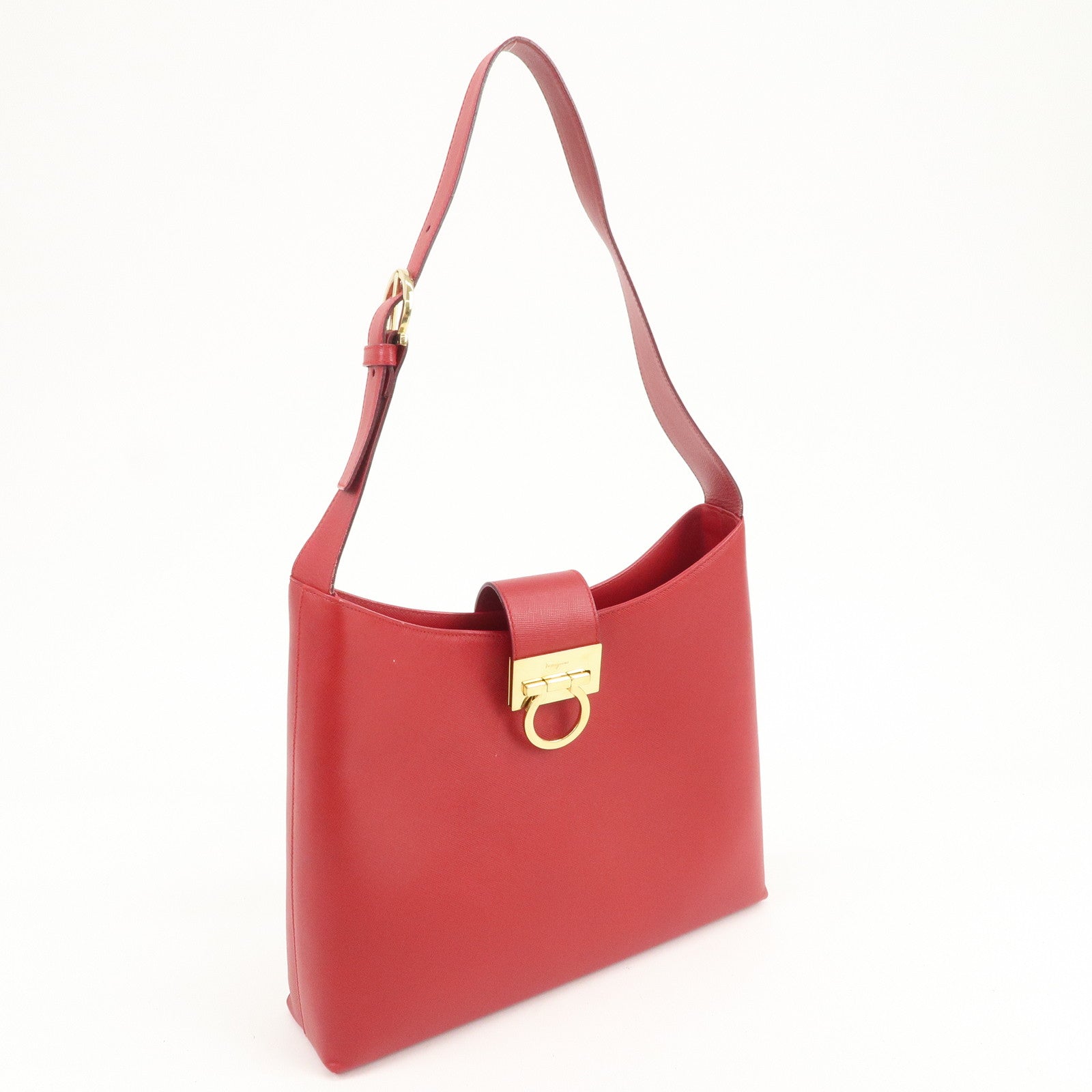 Ferragamo Gancini Leather Shoulder Bag Hand Bag Red