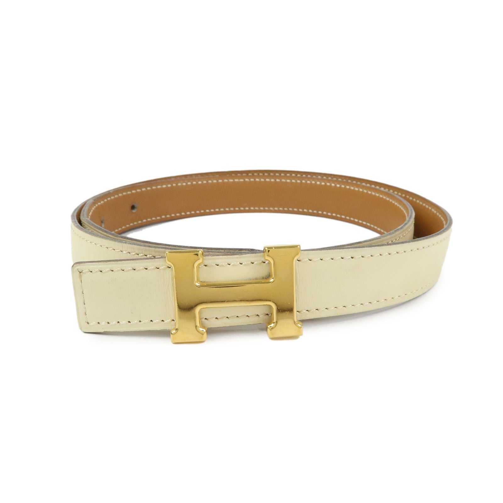 HERMES H Buckle Reversible Constance Belt Ivory Light Brown