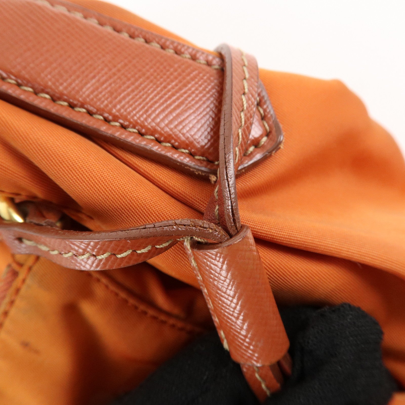 PRADA Logo Nylon Leather Shoulder Bag Crossbody Bag Orange BT0692 Used