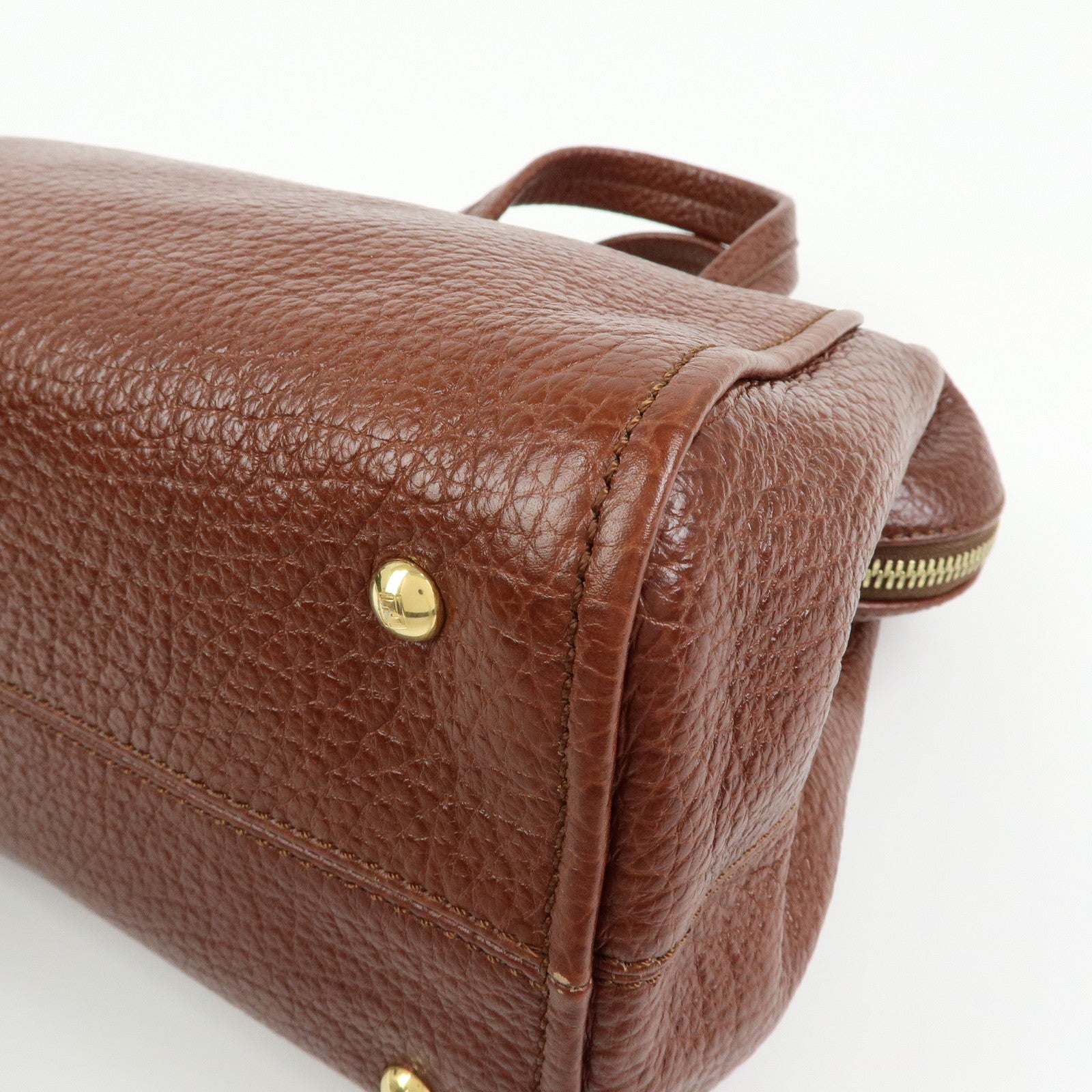 FENDI Leather 2Way Bag Hand Bag Shoulder Bag Brown 8BL114