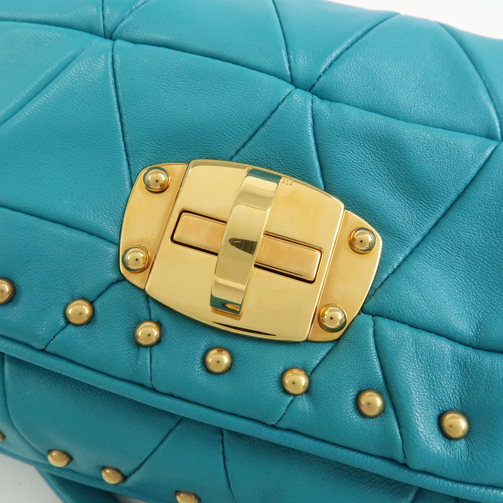 MIUMIU Matelasse Leather 2 Way Bag Shoulder Bag Blue RP0169