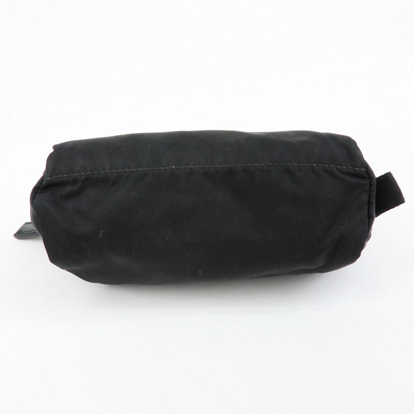 PRADA Triangle Logo Nylon Leather Pouch Cosmetic Case Black