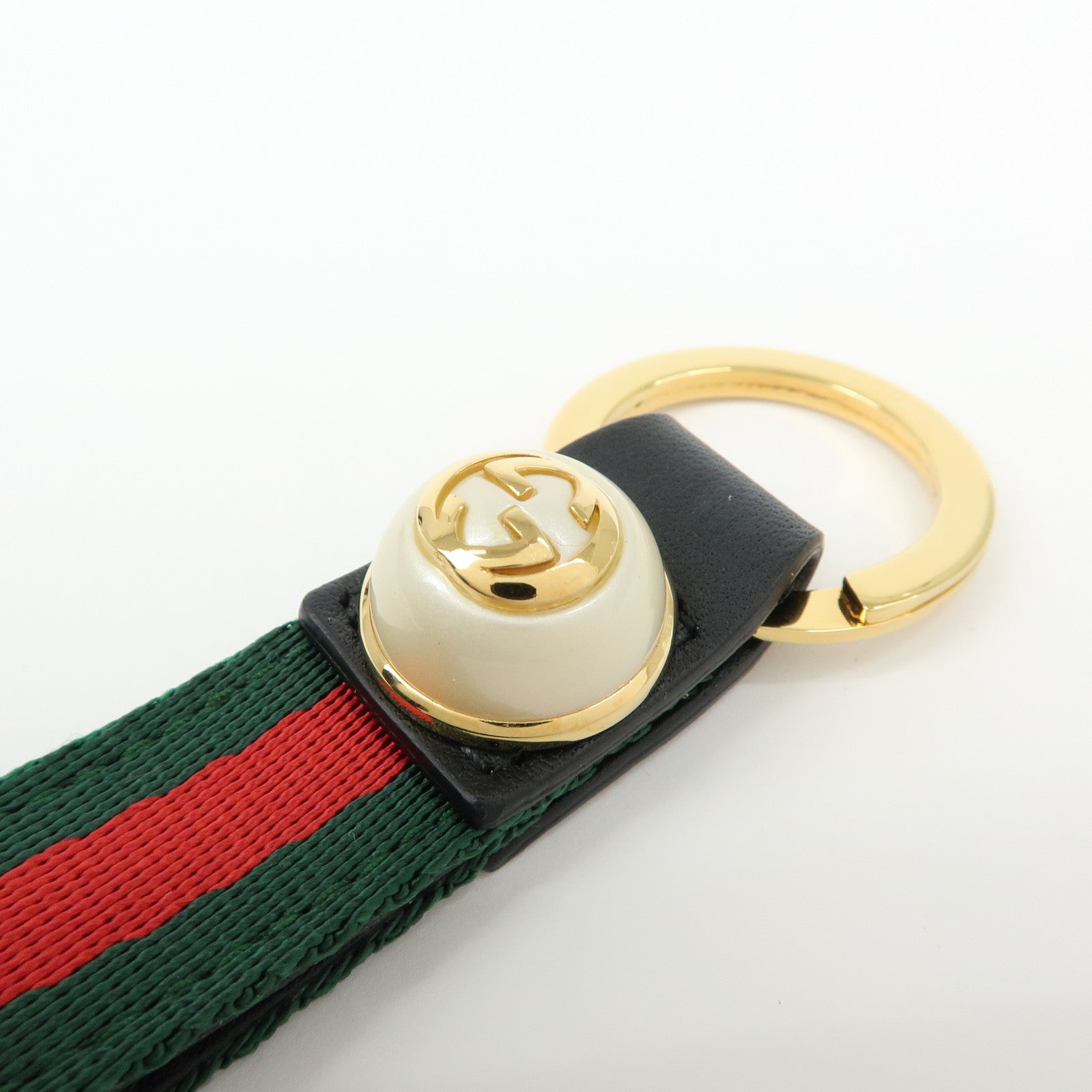 GUCCI Sherry Canvas Leather Bag Charm Key Holder Black 476390