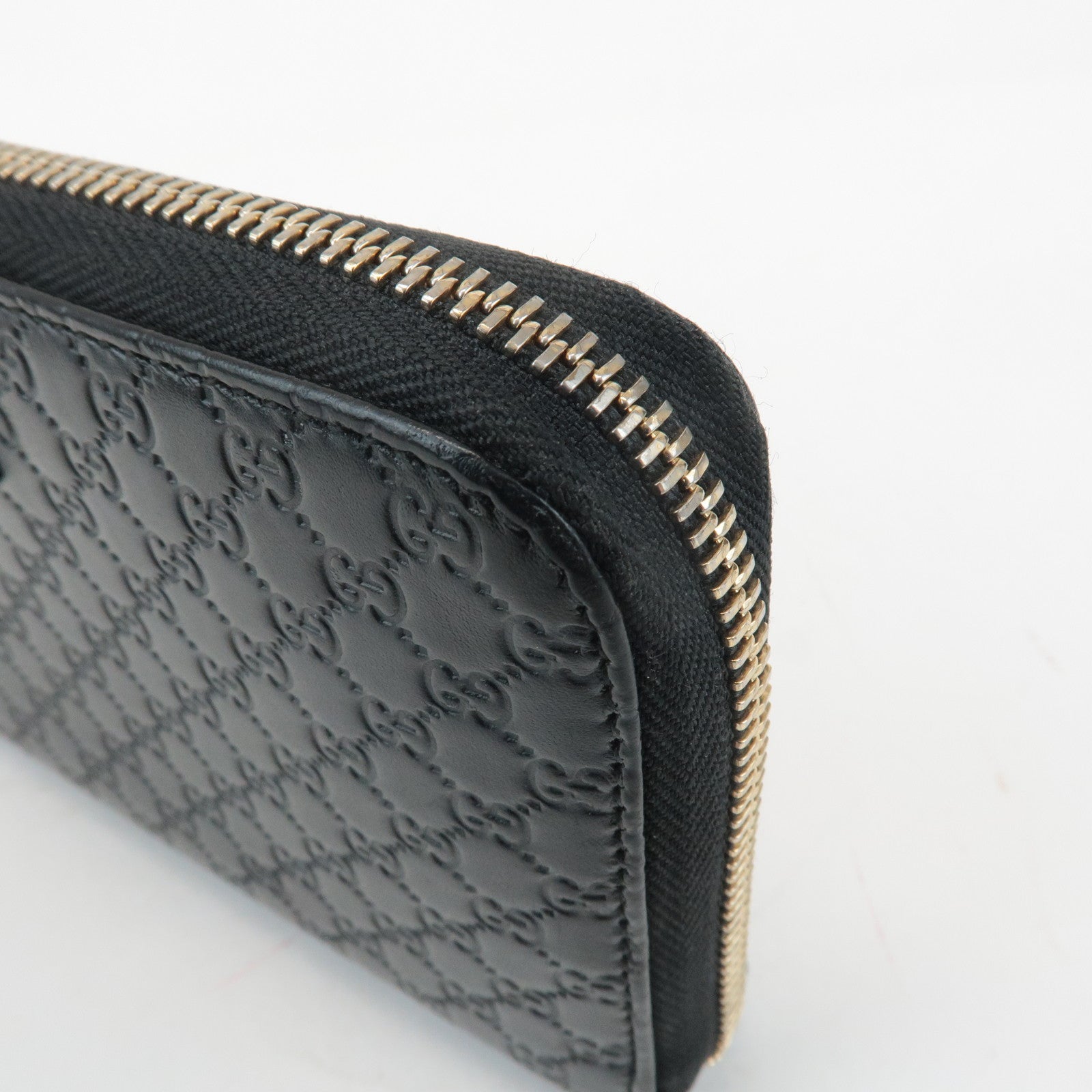 GUCCI Micro Guccissima Leather Zip Around Long Wallet Black 449391 Used