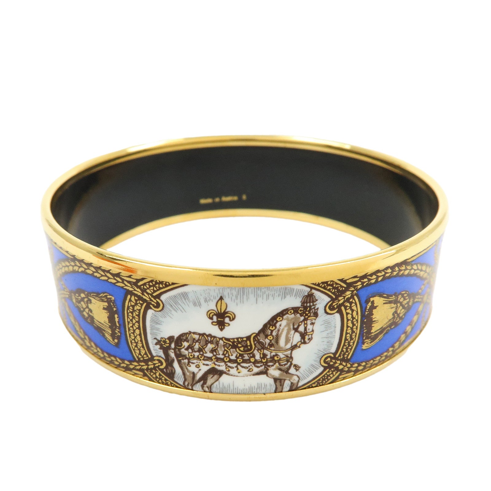 HERMES Email GM Gold Plated Bangle Bracelet Blue Gold