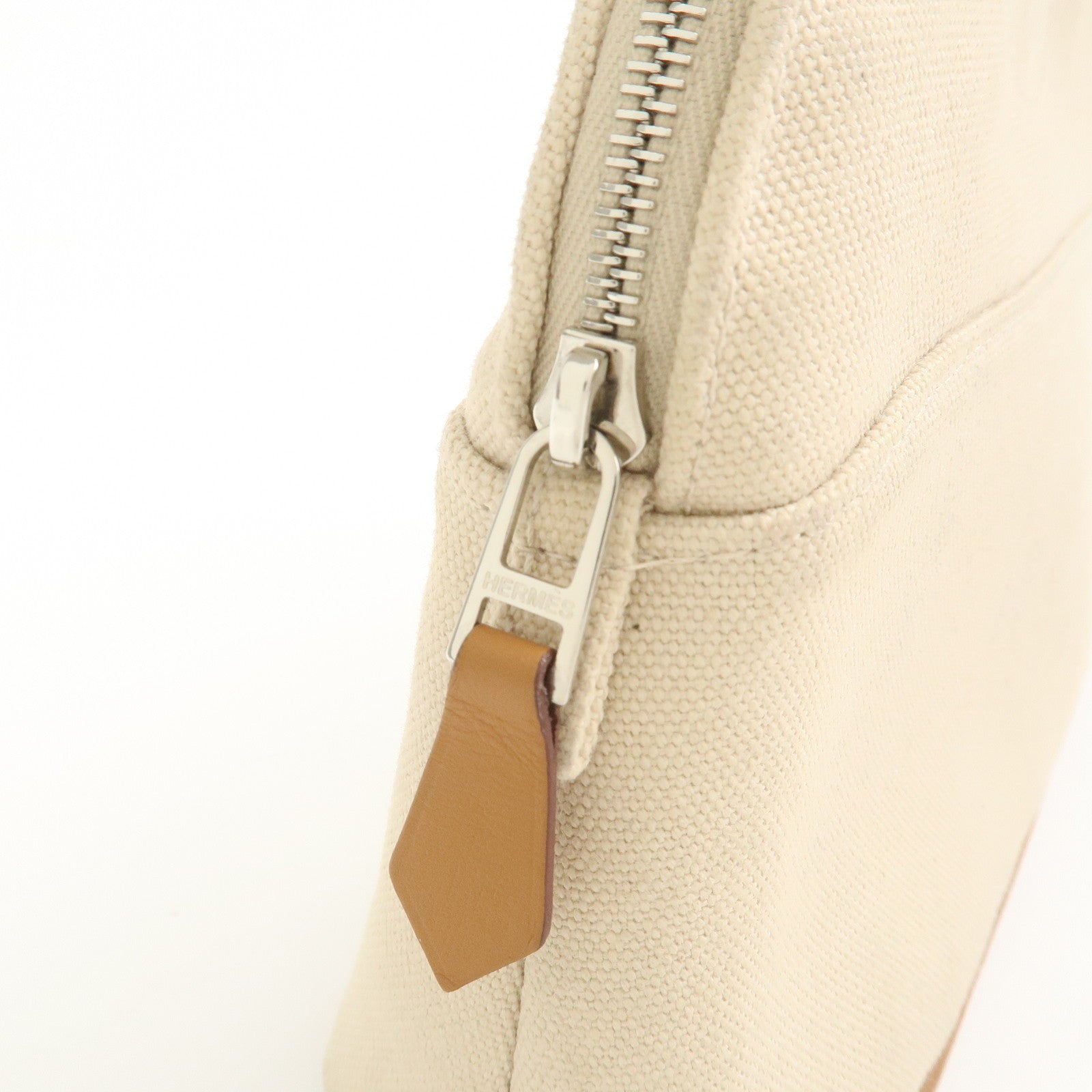 HERMES Bolide Mini Cotton Leather Pouch Natural