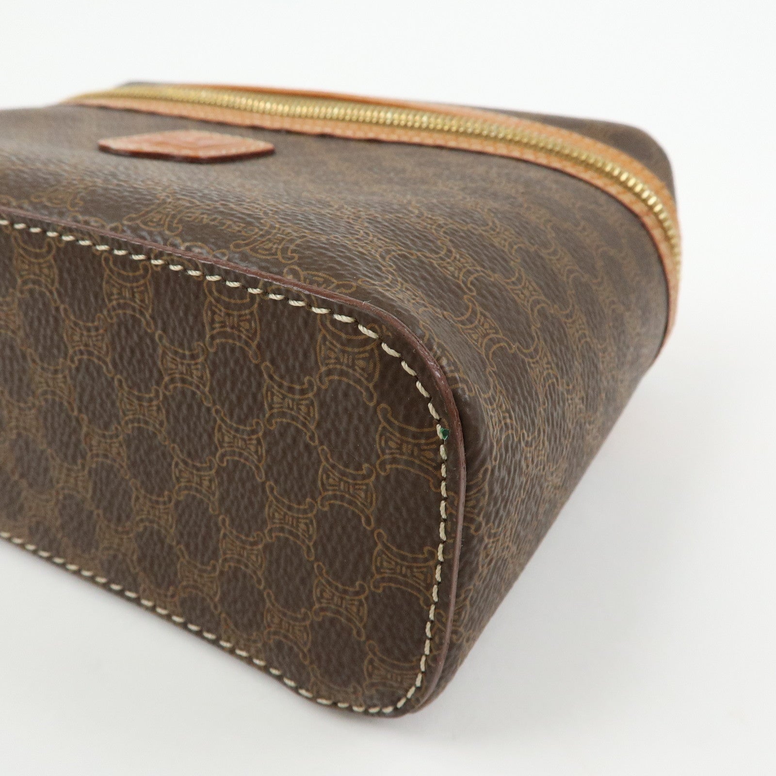 CELINE Macadam PVC Leather Hand Bag Pouch Cosmetic Pouch Brown