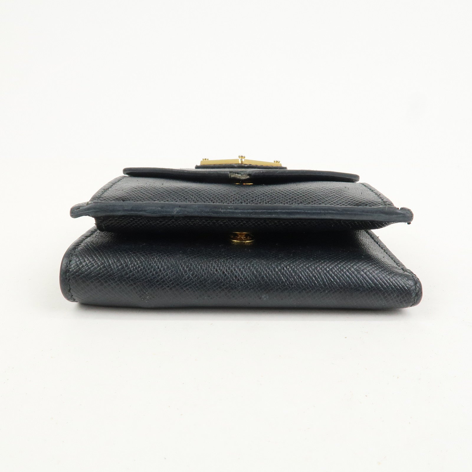 PRADA Triangle Logo Saffiano Leather Tri-fold Wallet Black 1MH021