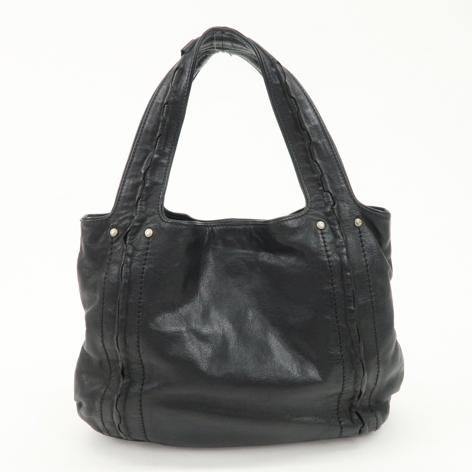 Ferragamo Gancini Leather Shoulder Bag Hand Bag Black