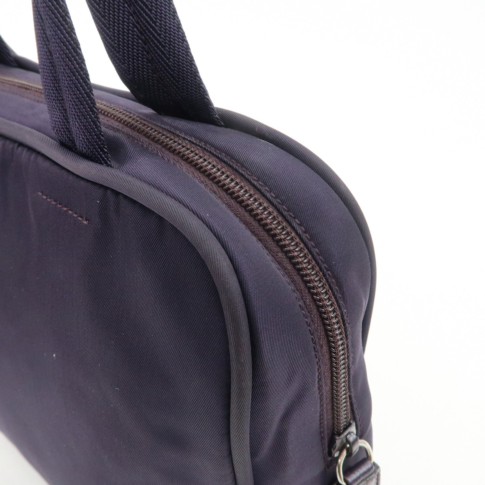 PRADA Triangle Logo Leather Nylon Hand Bag Purple B8495