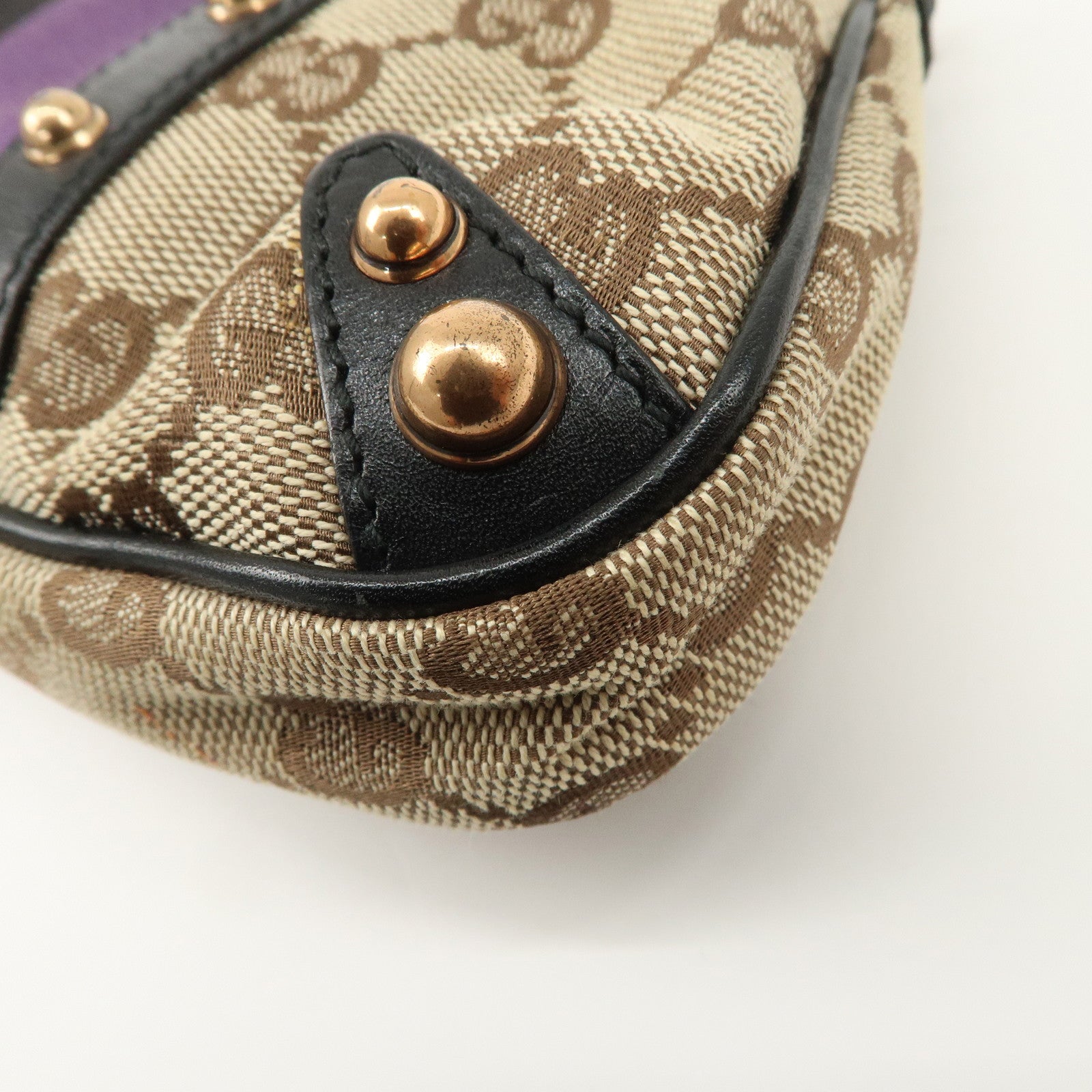 GUCCI Sherry Bamboo GG Canvas Leather Chain Bag Black Purple 129423 Used