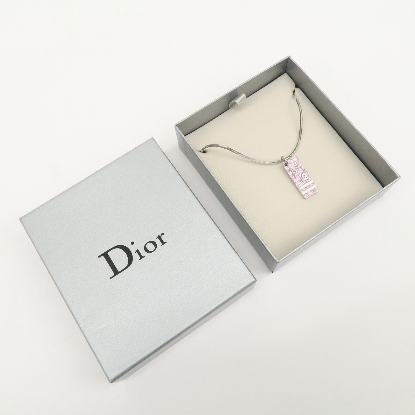 Christian Dior Trotter Metal Necklace Silver Pink White