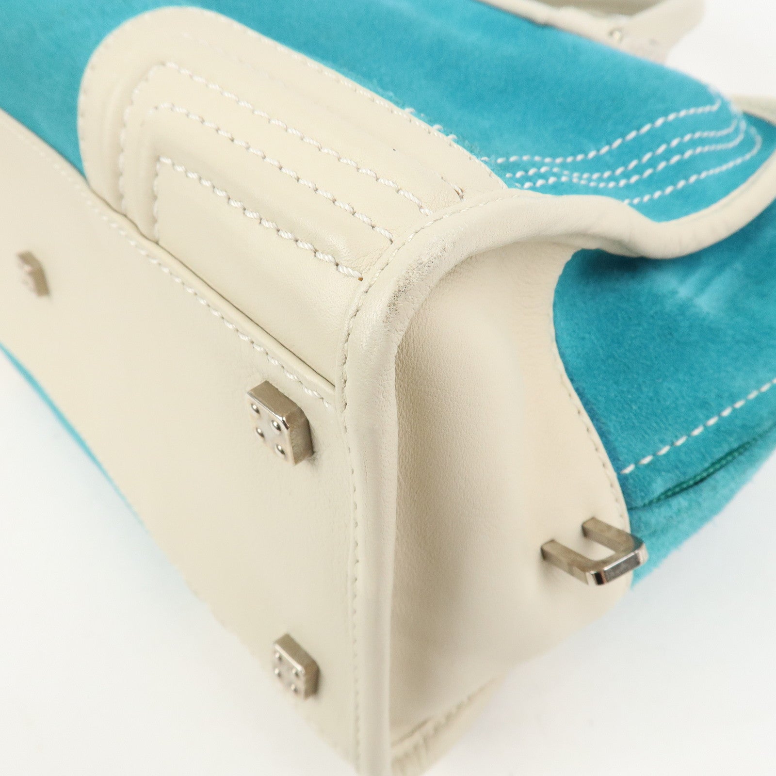 LOEWE Anagram Suede Leather Amazona 28 Hand Bag Blue White
