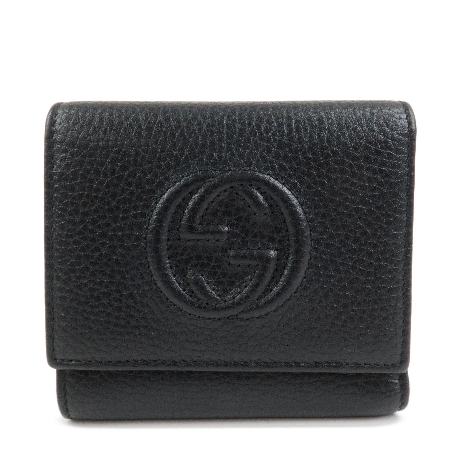 GUCCI SOHO Interlocking G Calf Leather Compact Wallet Black 598207