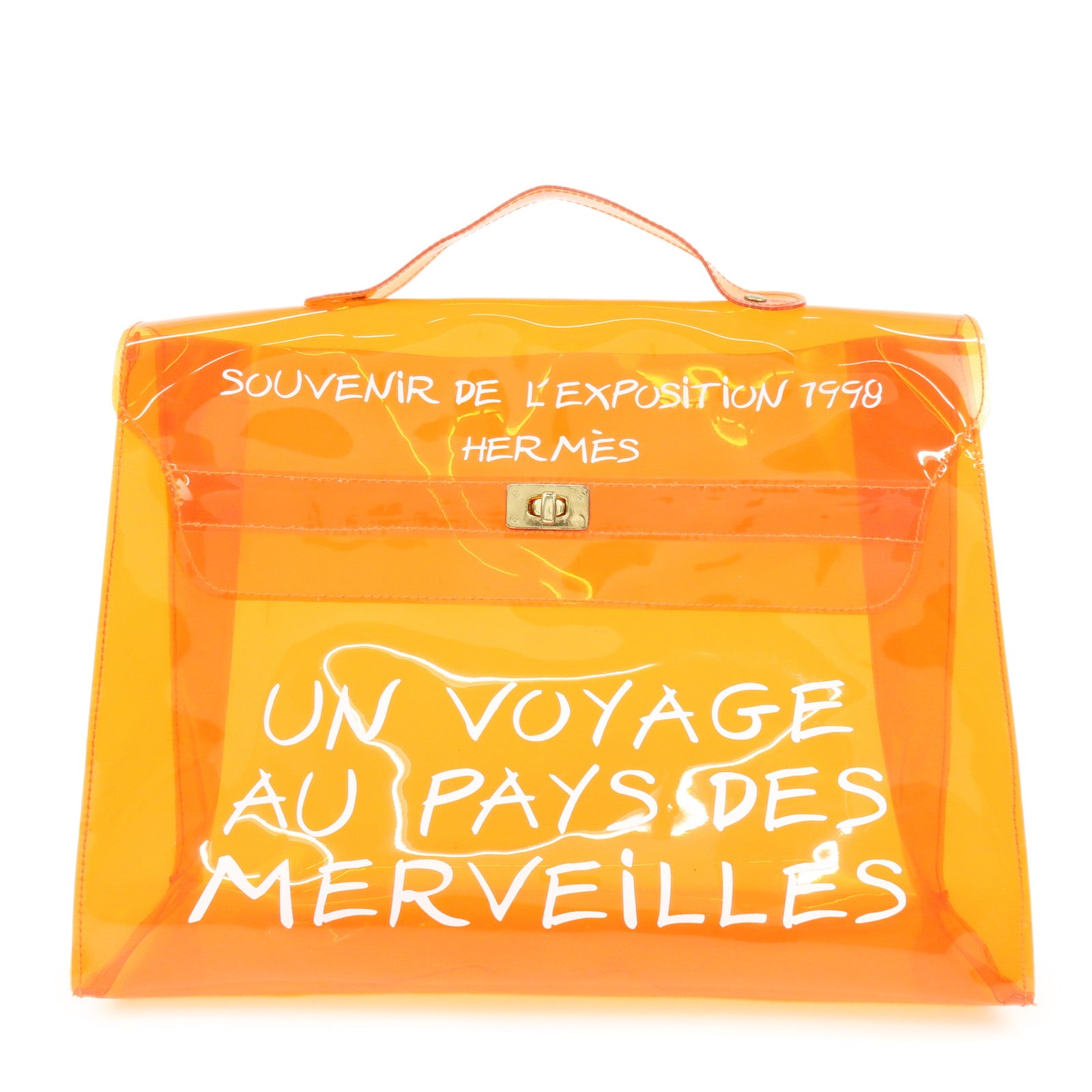 HERMES Kelly Vinyl Hand Bag SOUVENIR DE L'EXPOSITION Orange