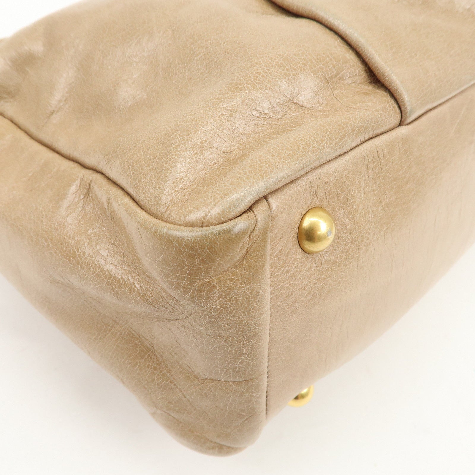 MIU MIU Leather 2Way Bag Hand Bag Shoulder Bag Light Brown RL0048