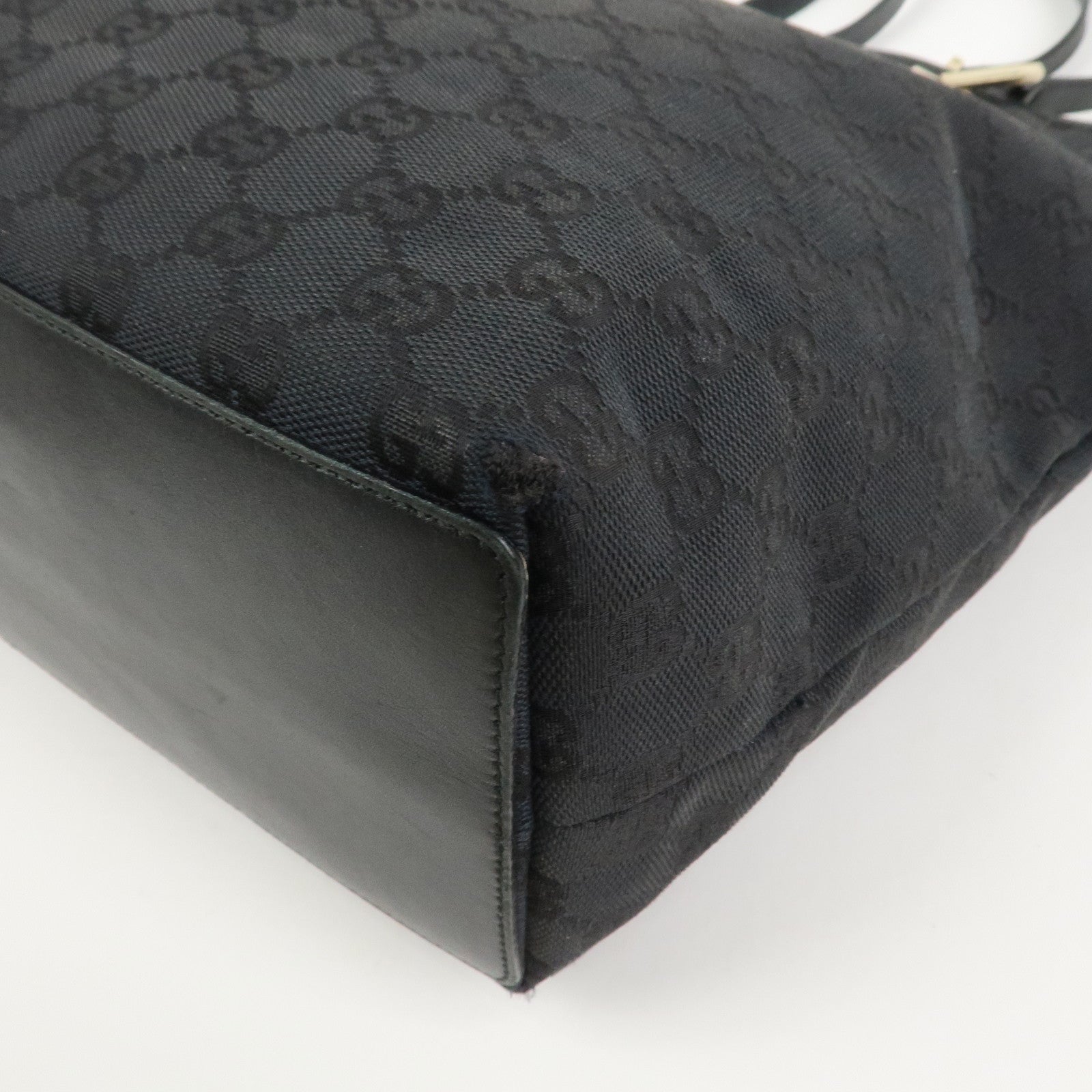 GUCCI GG Canvas Leather Tote Bag Hand Bag Black 002・1098