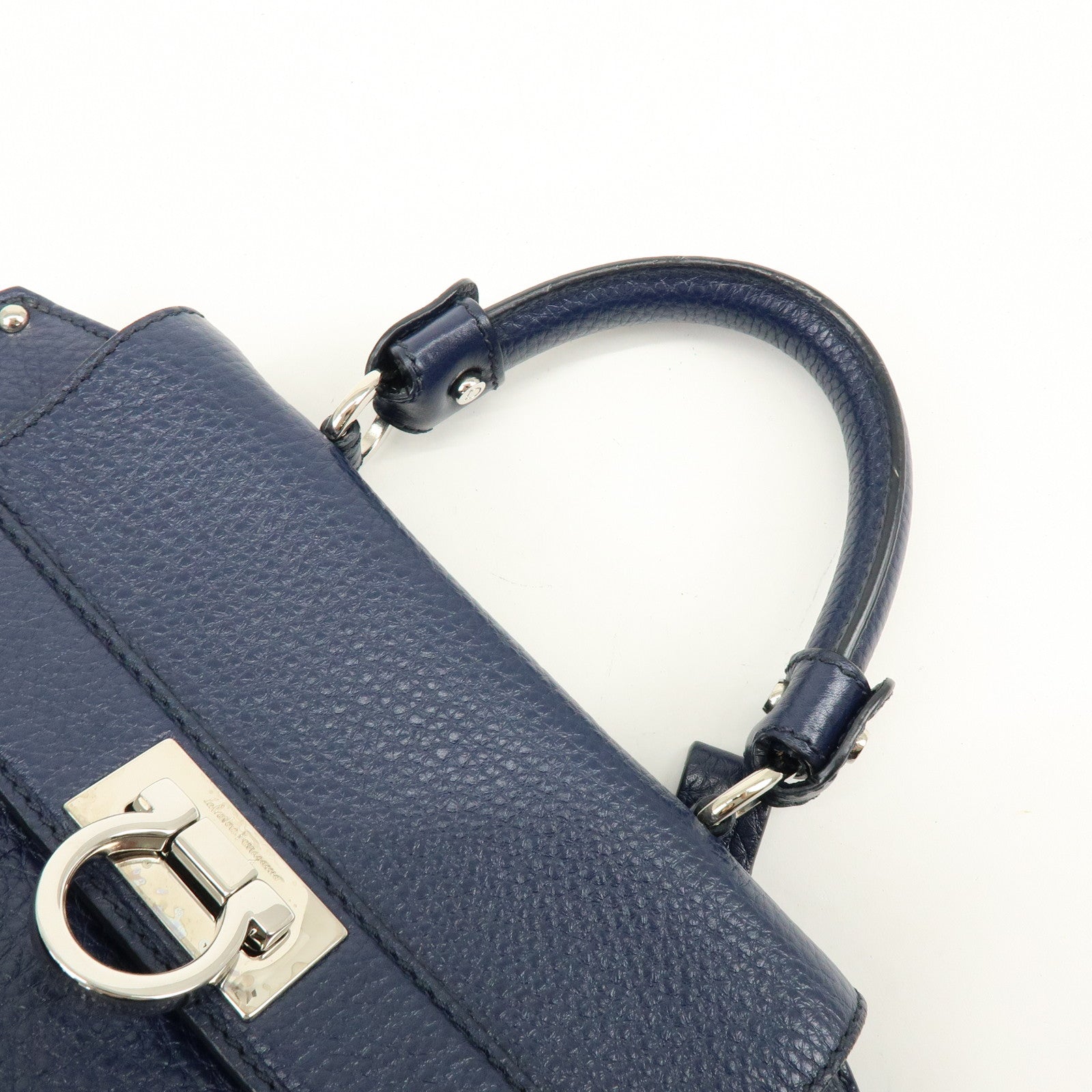 Ferragamo Gancini Leather Hand Bag Navy