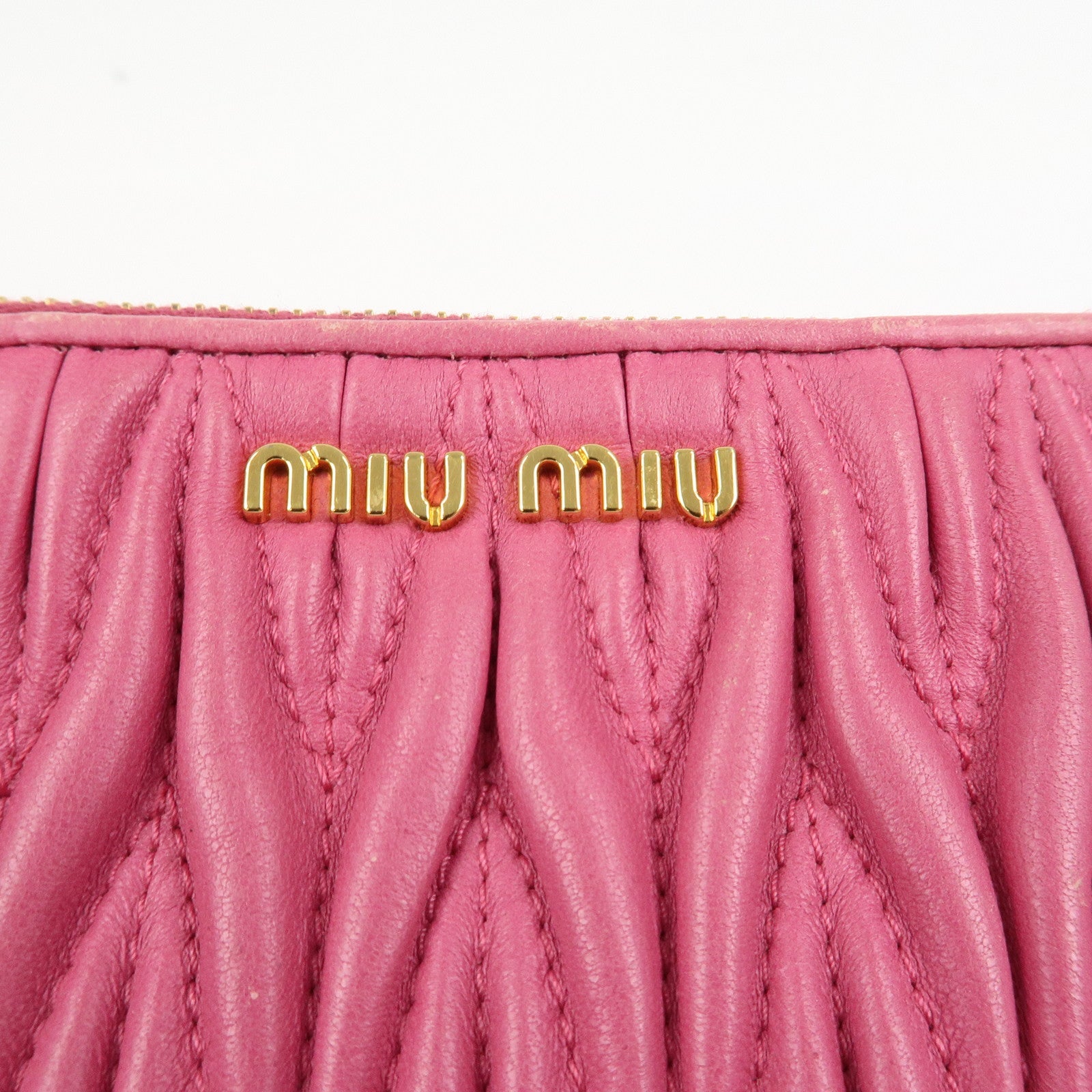 MIU MIU Matelasse Logo Leather Cosmetic Accessory Pouch Pink 5MB003
