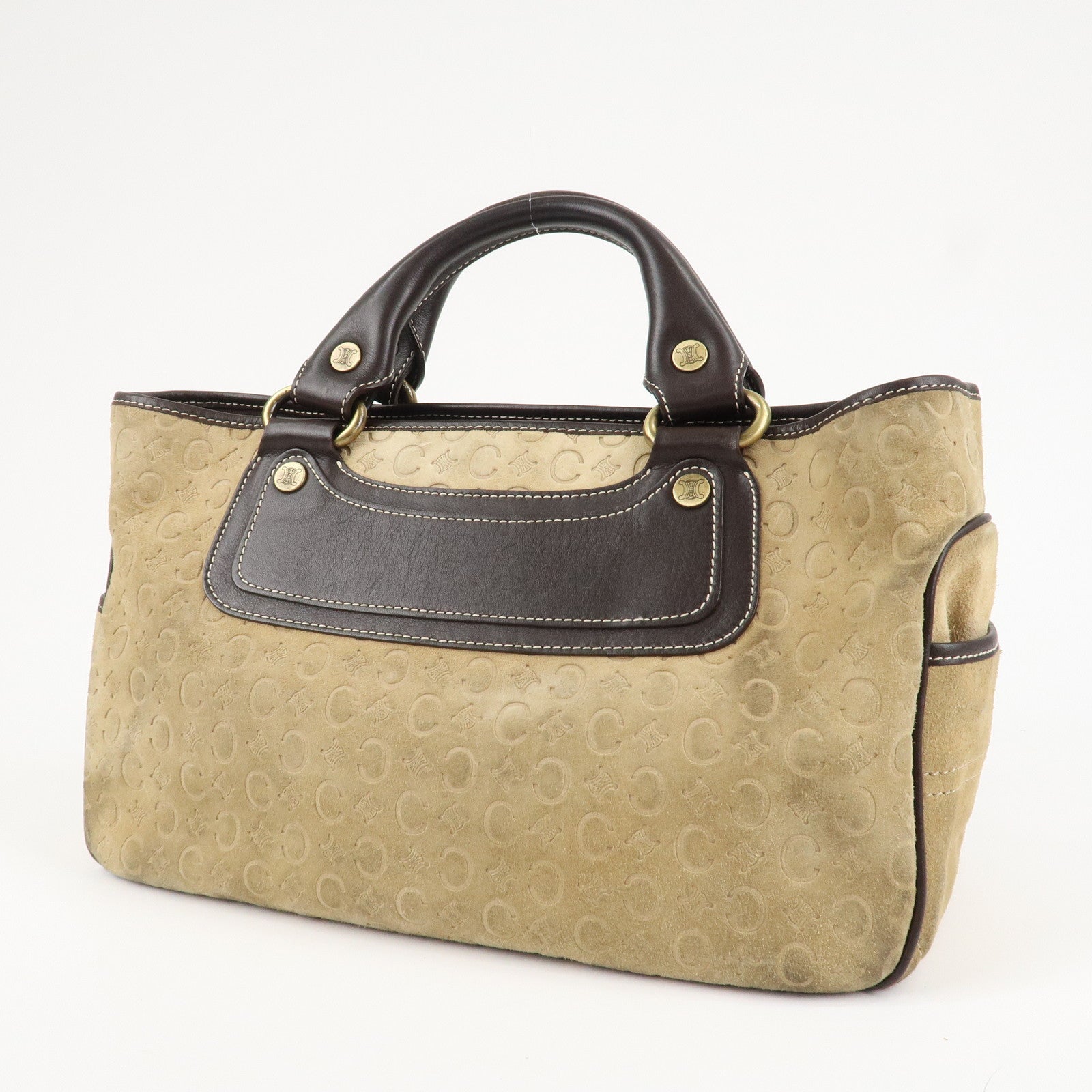 CELINE C Macadam Suede Boogie Bag Hand Bag Tote Bag Beige Dark Brown Used