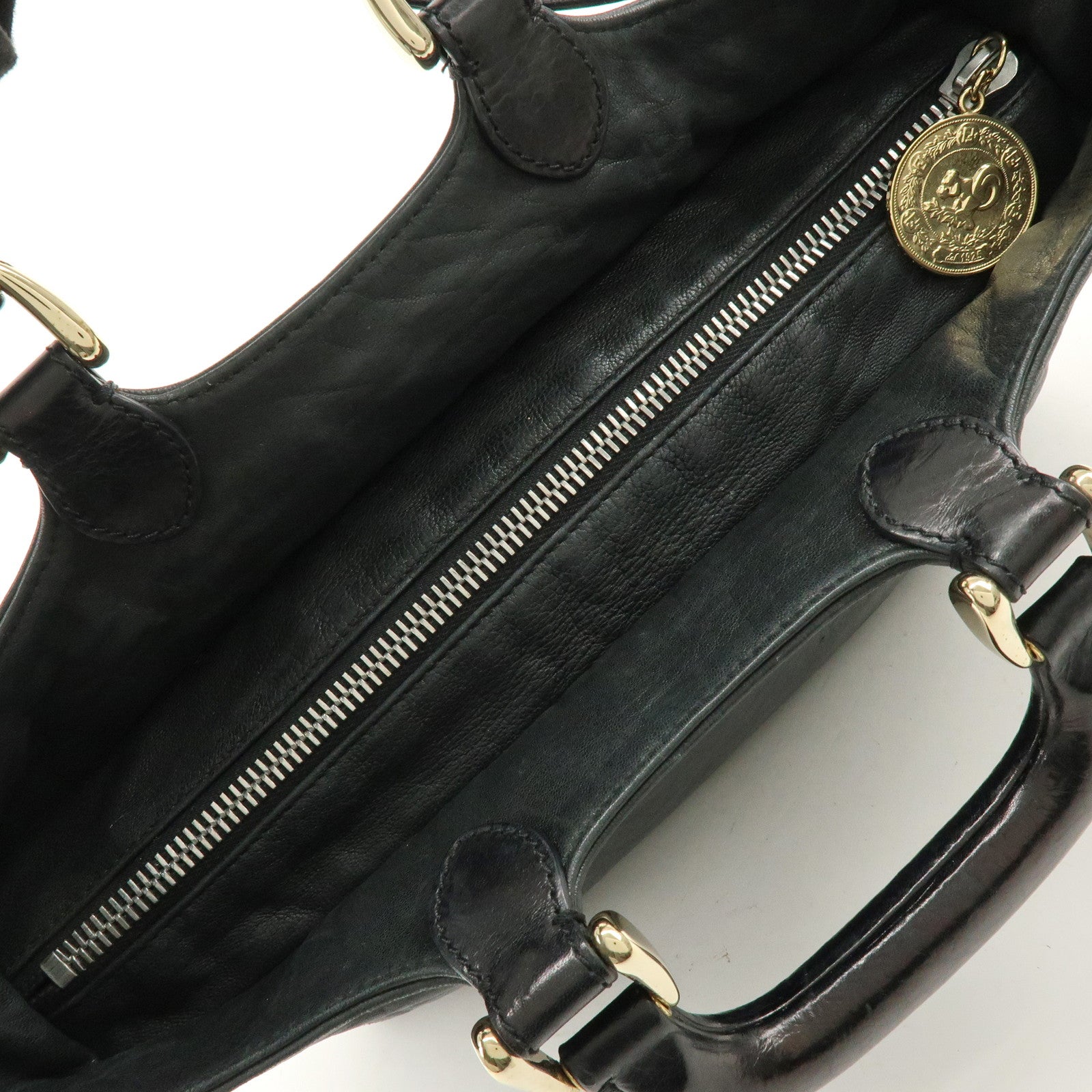 FENDI Leather 2Way Bag Hand Bag Shoulder Bag Black 8BR529