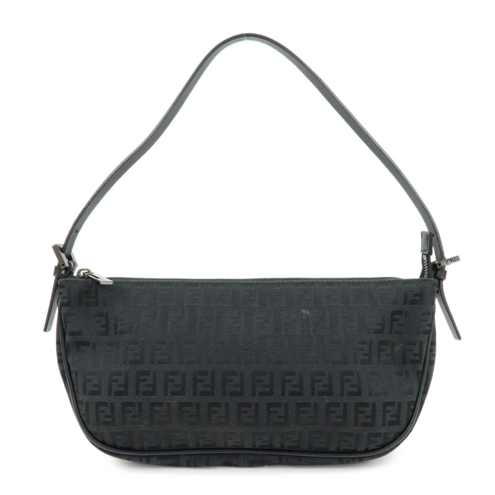 FENDI Zucchino Canvas Leather Shoulder Bag Hand Bag Black