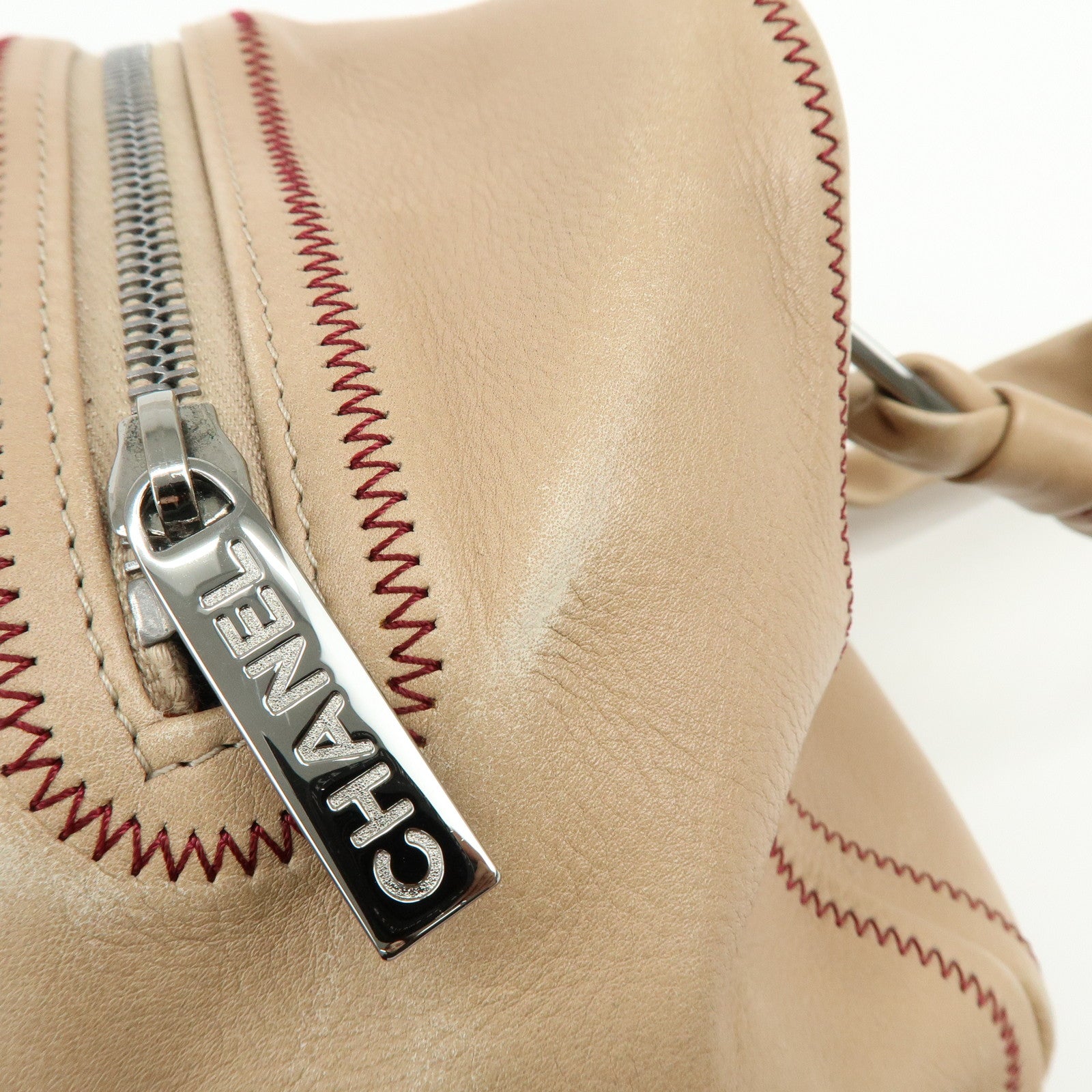 CHANEL COCO Mark Lamb Skin Hand Bag Pink Beige