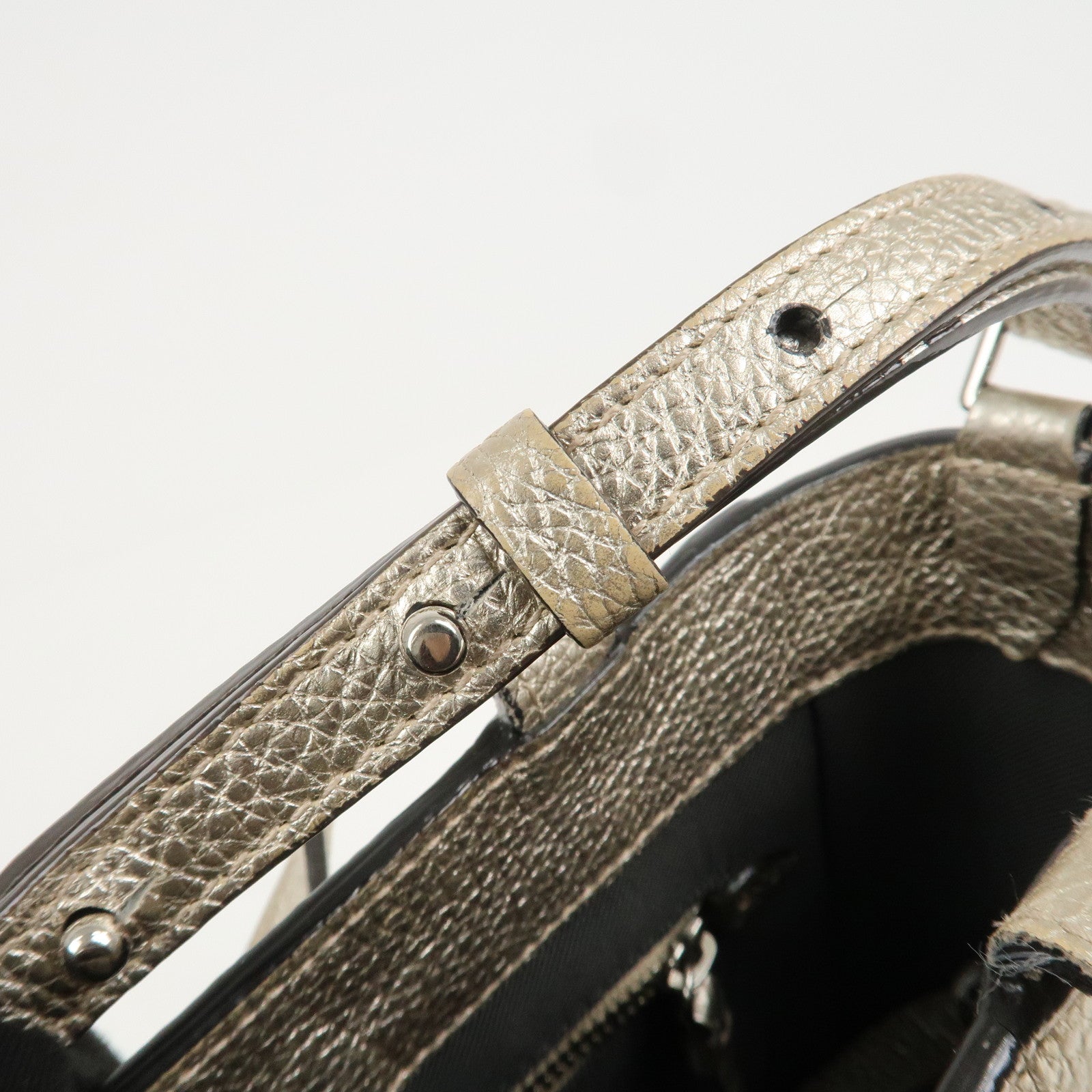 JIMMY CHOO Studs Leather 2Way Bag Hand Bag Silver