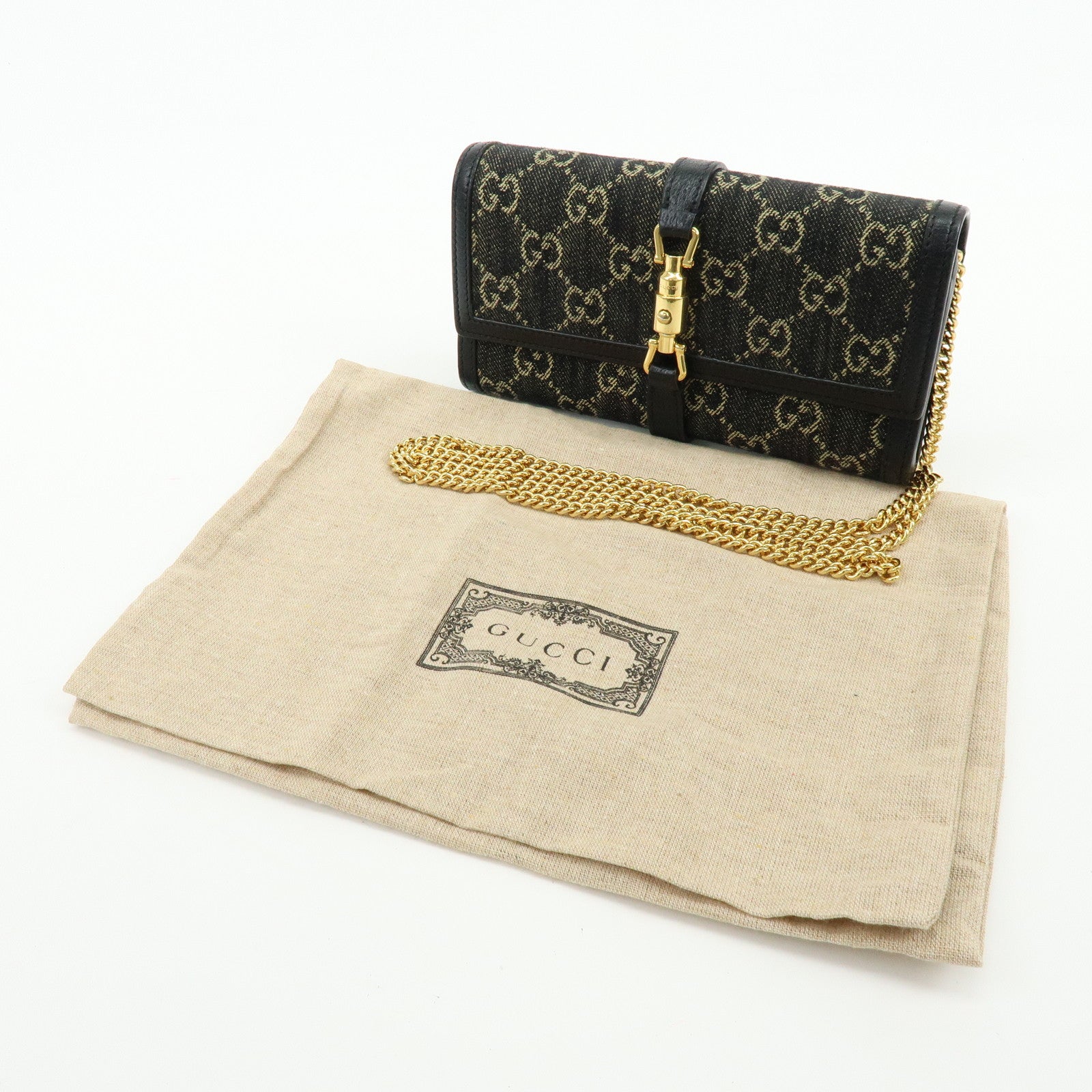GUCCI Jackie 1961 GG Denim Calf Leather Chain Wallet 652681.0416