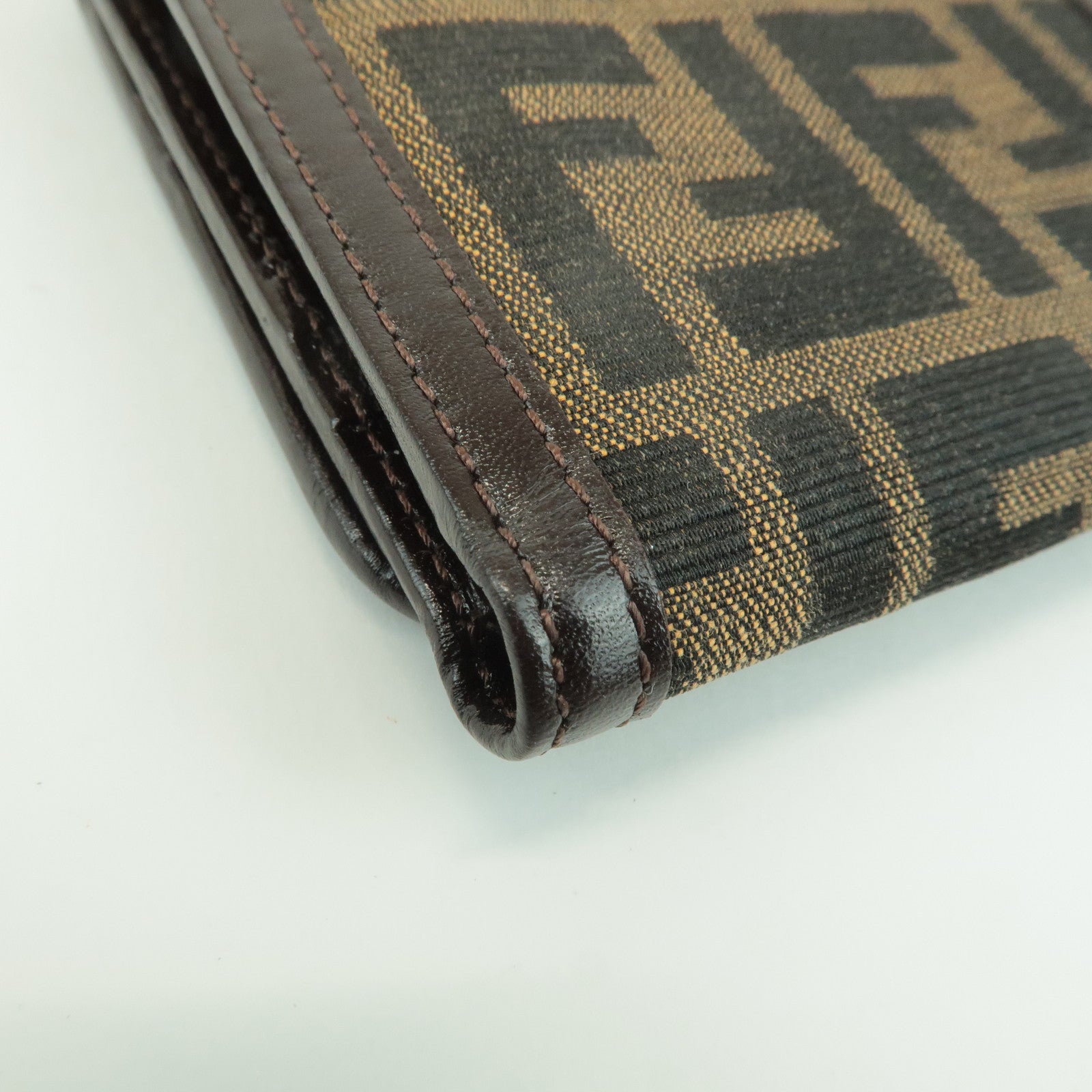 FENDI Zucca Leather Canvas Tri-fold Wallet Black Brown 30794 Used