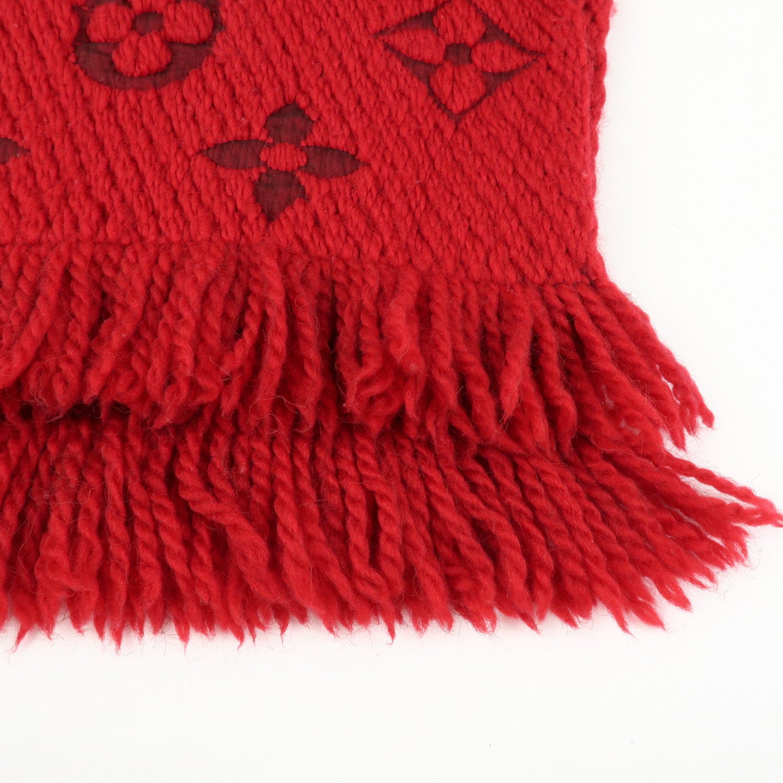 Louis Vuitton Echarpe Logo Mania Wool Silk Scarf Shawl Ruby M72432