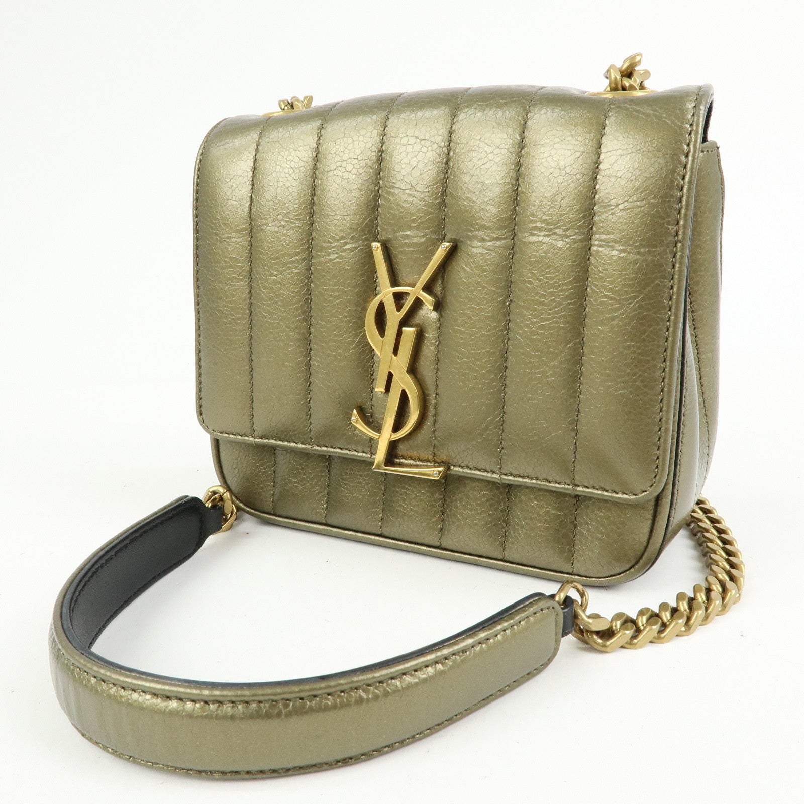 SAINT LAURENT PARIS Leather Vicky Shoulder Bag Crossbody Bag Gold
