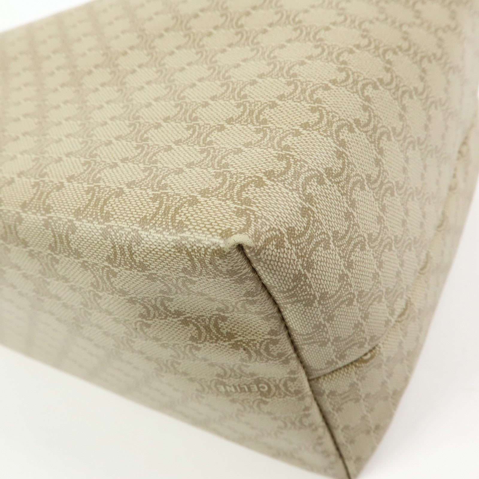 CELINE Macadam PVC Leather Hand Bag Cosmetic Pouch Beige
