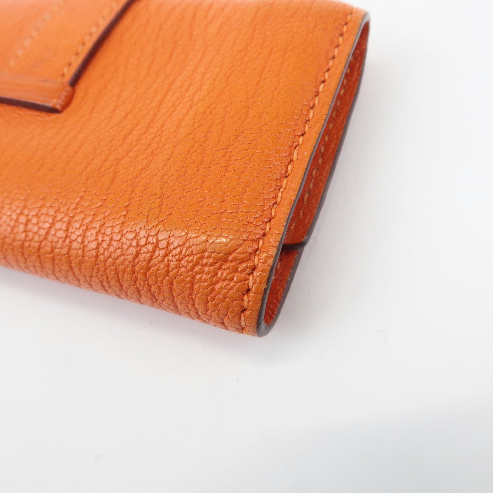 HERMES Shable Bean Leather 4 Rings Key Case I Stamped Orange