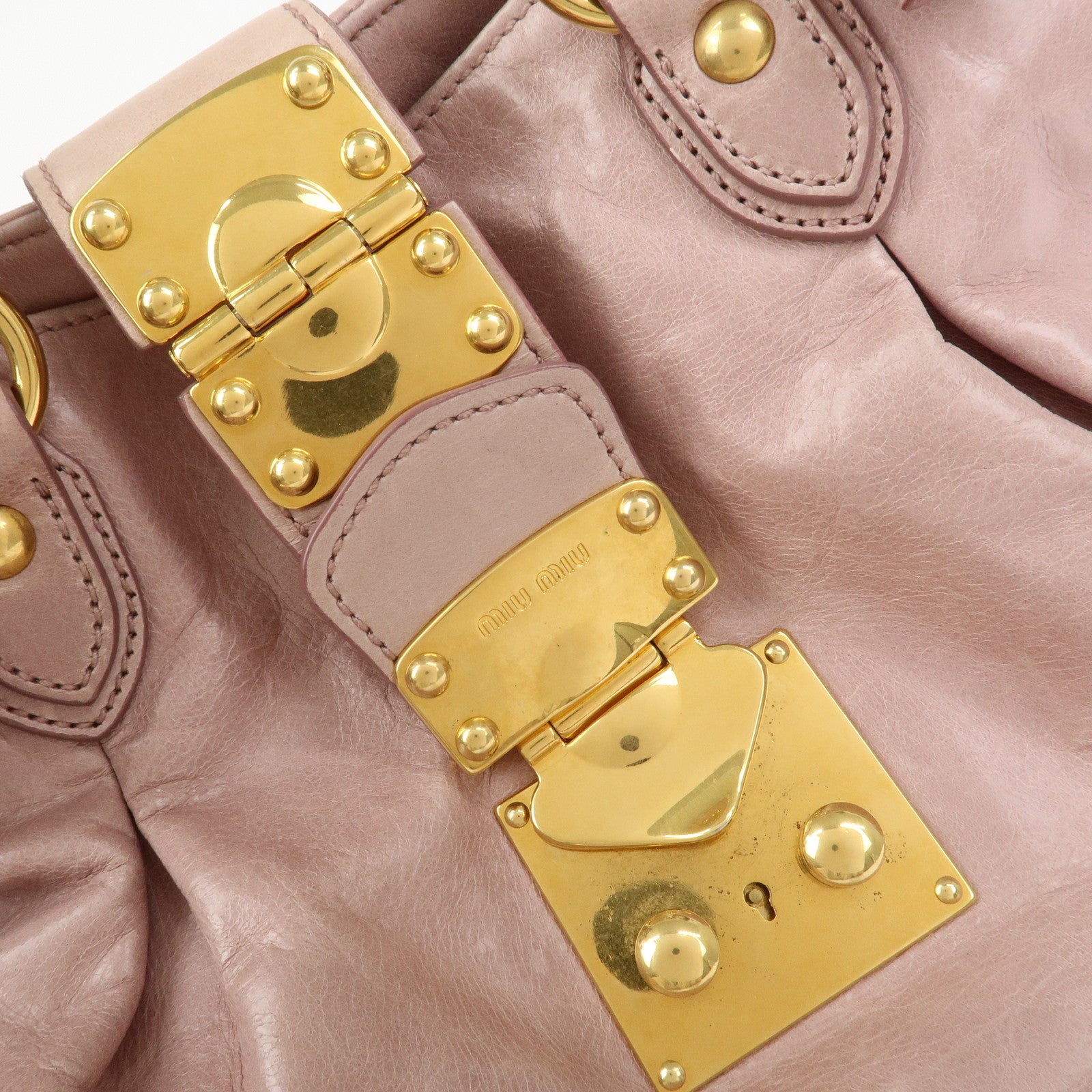 MIU MIU Leather Side Ribbon 2Way Hand Shoulder Bag Pink RN0686